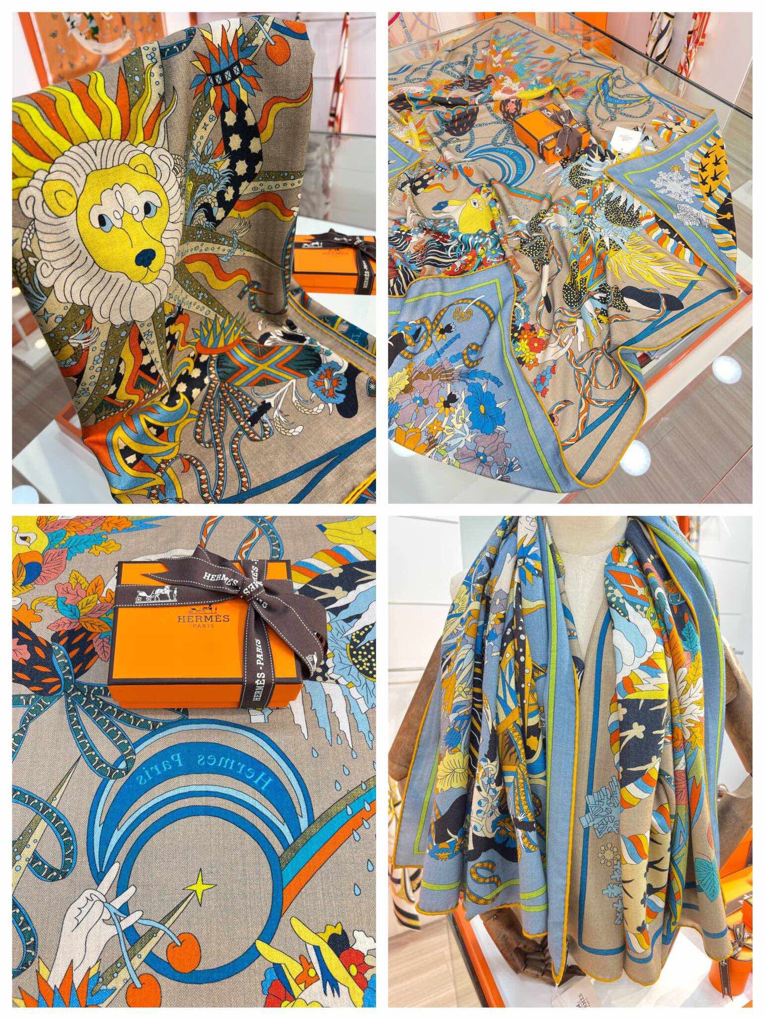 Двусторонняя шаль Hermes из шелка и кашемира - 140 см