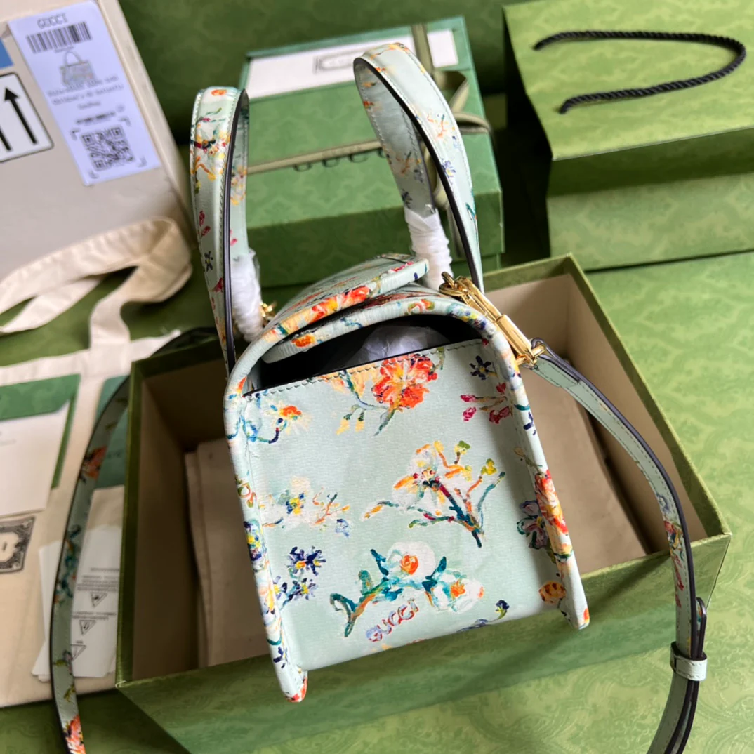 Сумка-тоут Gucci Ophidia Square Retro - 23x16x12 мм - зеленая, из натуральной кожи с принтом.