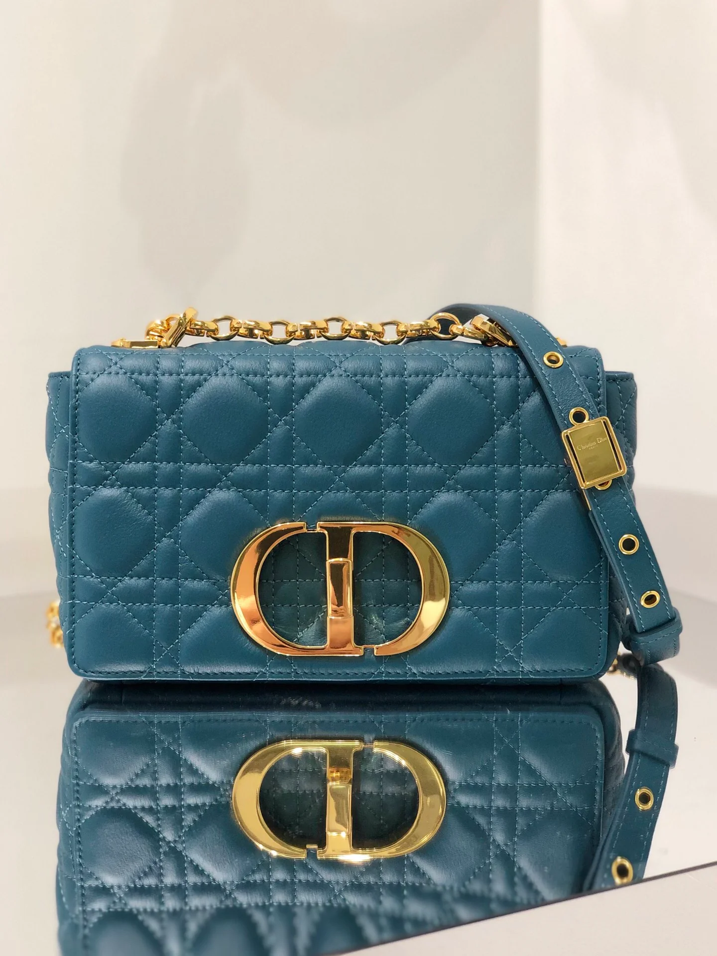 Dior Caro Small 20cm Deep Sea Blue Calfkin