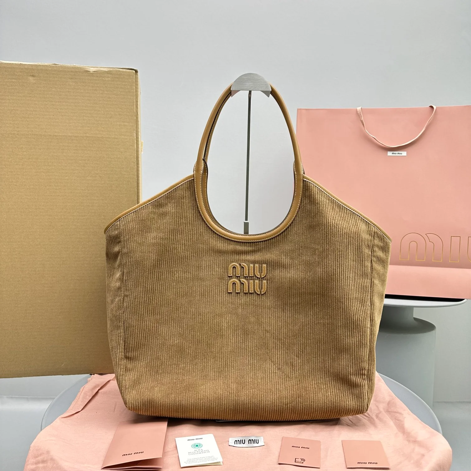 Сумка-тоут Miu Miu Ivy - Вельветовая - Коричневая