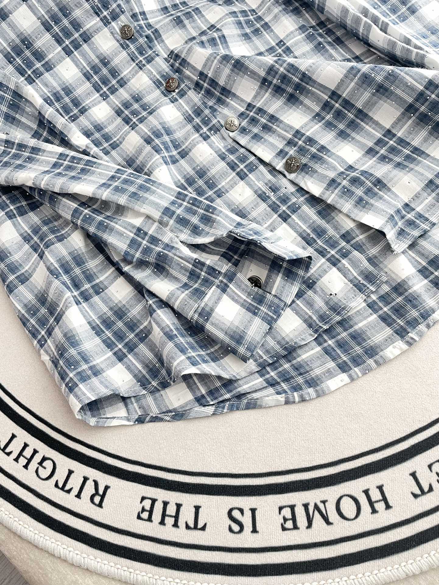 Miu Miu - 2404 - Классическая клетчатая рубашка, украшенная стразами - Синяя