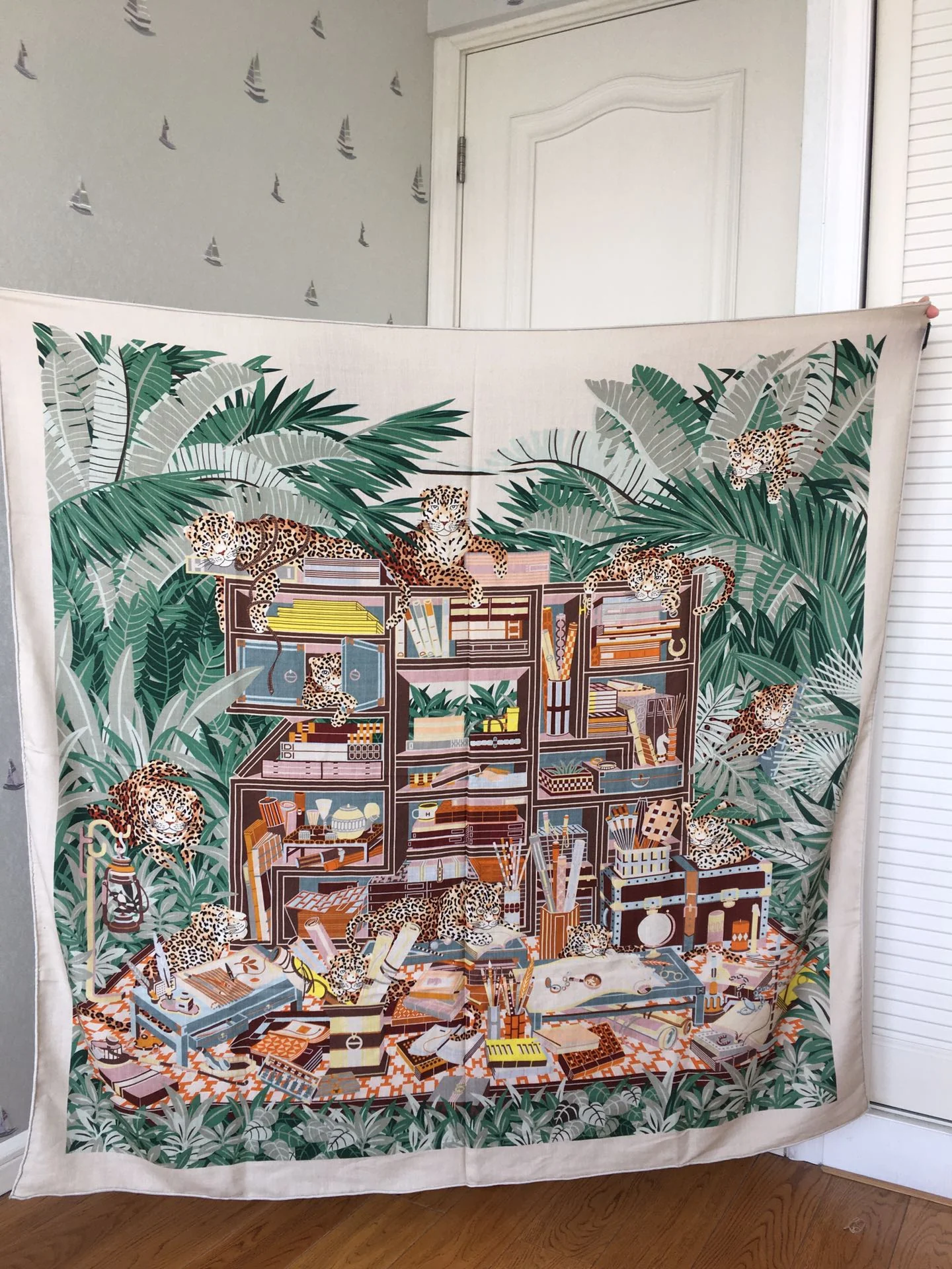 Большой двусторонний шарф Hermes - 136 см - 30 см - Шелк 70 г - Шерсть 12 г