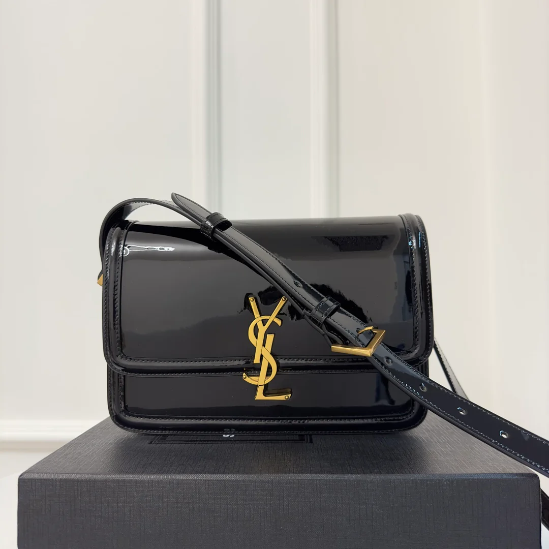 Сумка-тофу YSL Box Saint Laurent - Большая - Лакированная черная