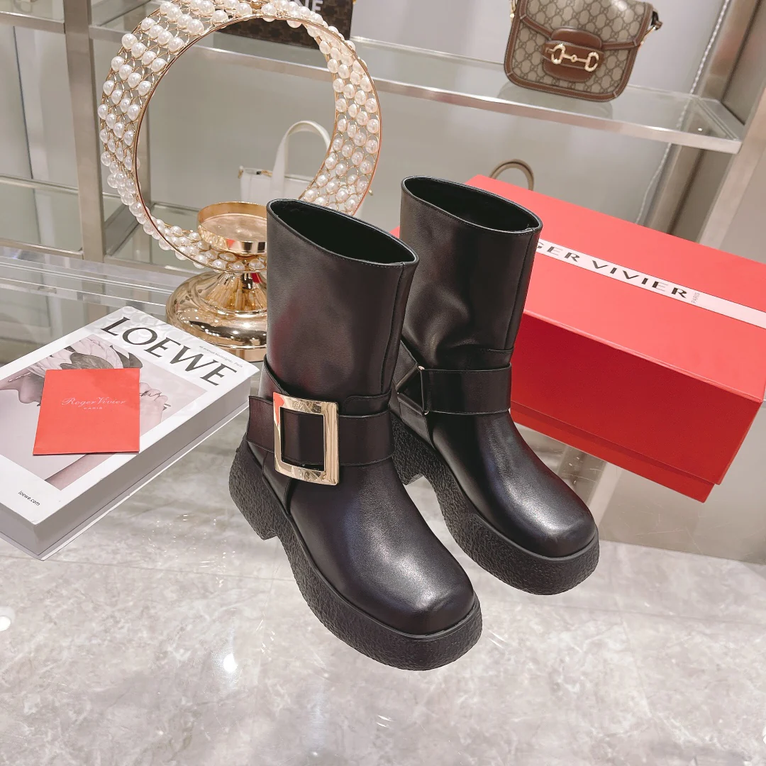 Мотоциклетные ботинки на толстой подошве с металлическими пряжками - 1