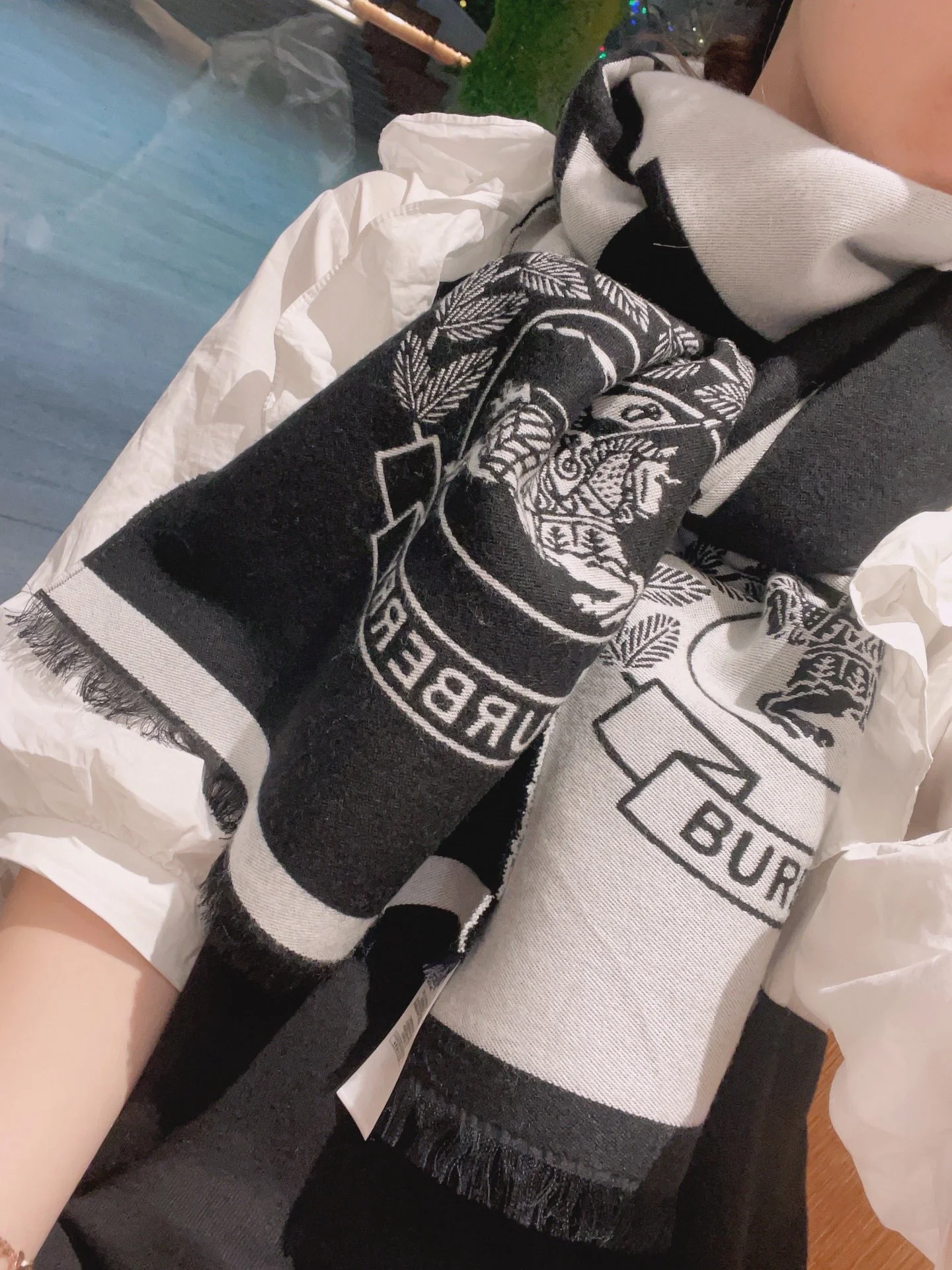 Двусторонний длинный шарф Burberry Knight Logo - 34 см - 195 см - 100% чистый кашемир