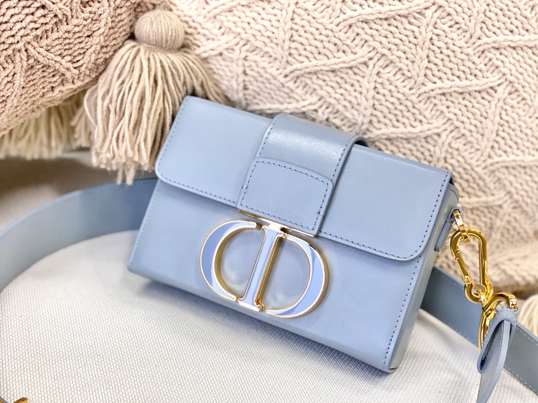 Мини-бокс Dior Montaigne - гладкая кожа - эмалированная пряжка - 17,5 см - небесно-голубой