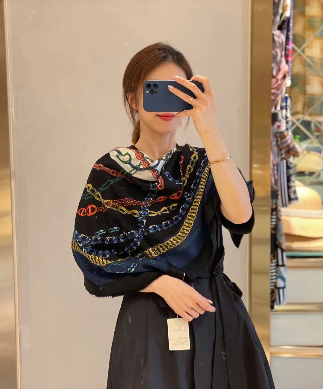 Шарф-цепочка Hermes - 100 см - 200 см - 100 см - высококачественный кашемир - 2 см