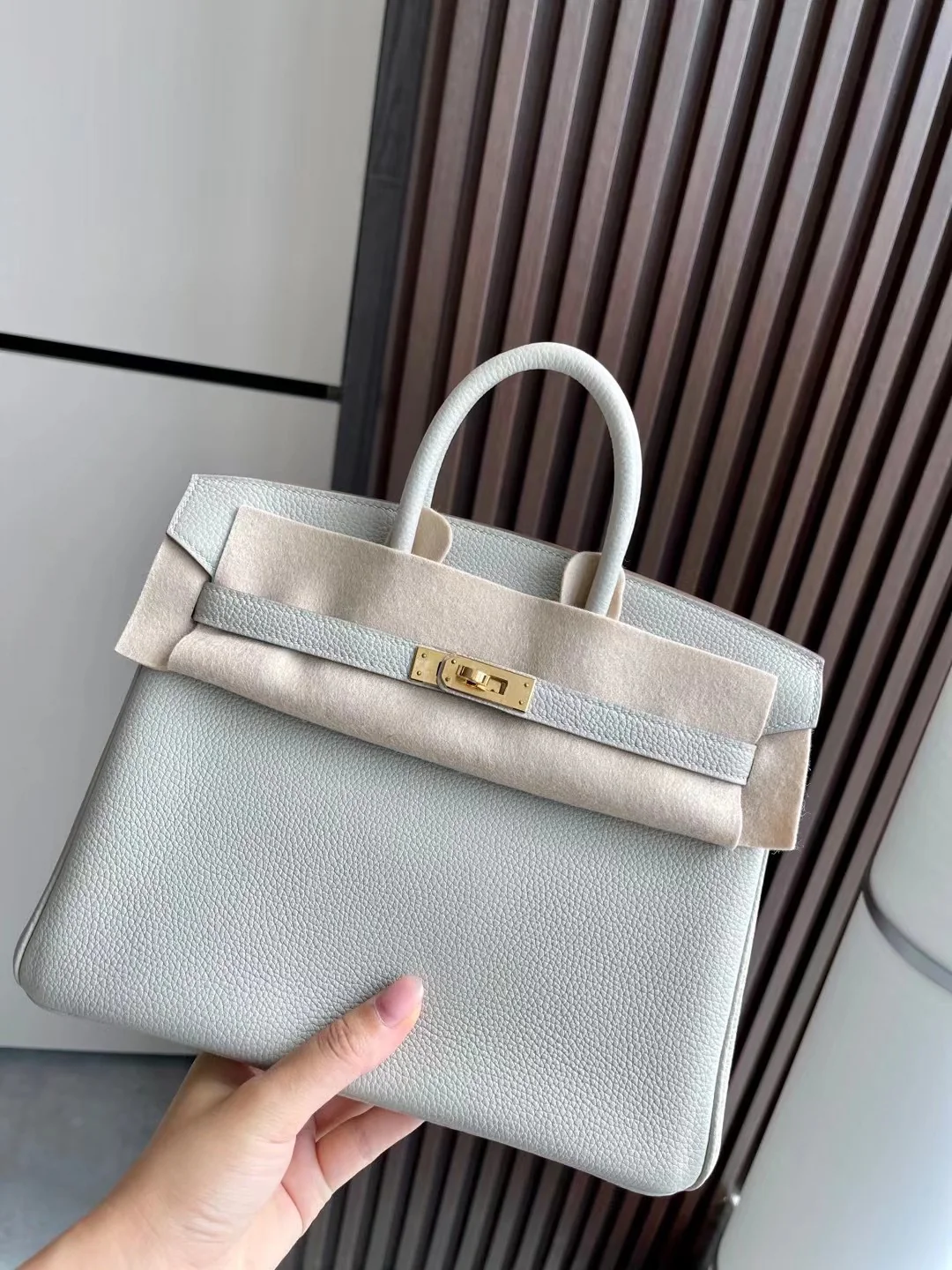 Сумка Hermes Birkin 25 Togo Pearl Grey 8O с золотой пряжкой