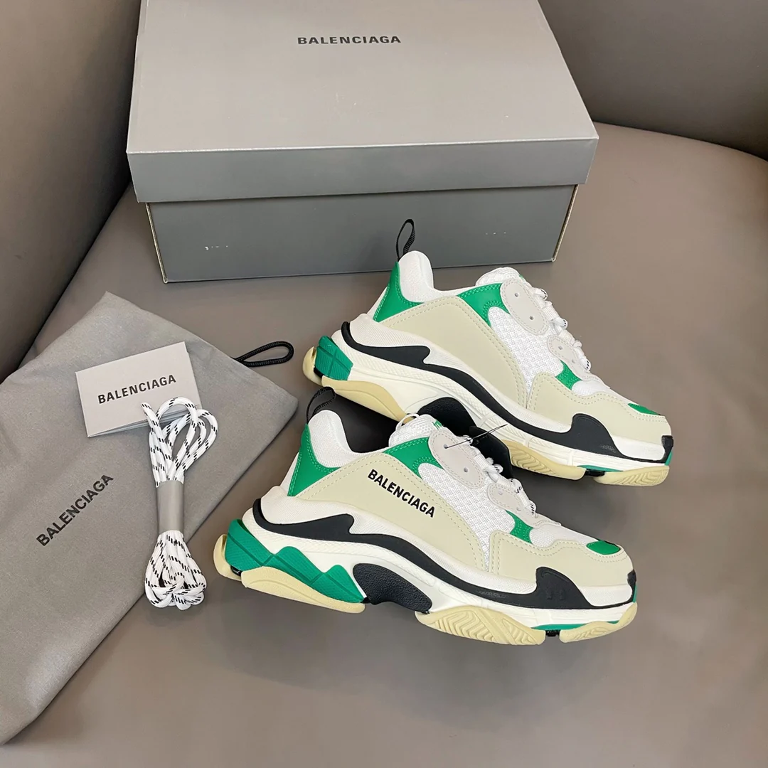 Кроссовки Balenciaga Triples на платформе, массивные спортивные кроссовки, бело-зеленые.