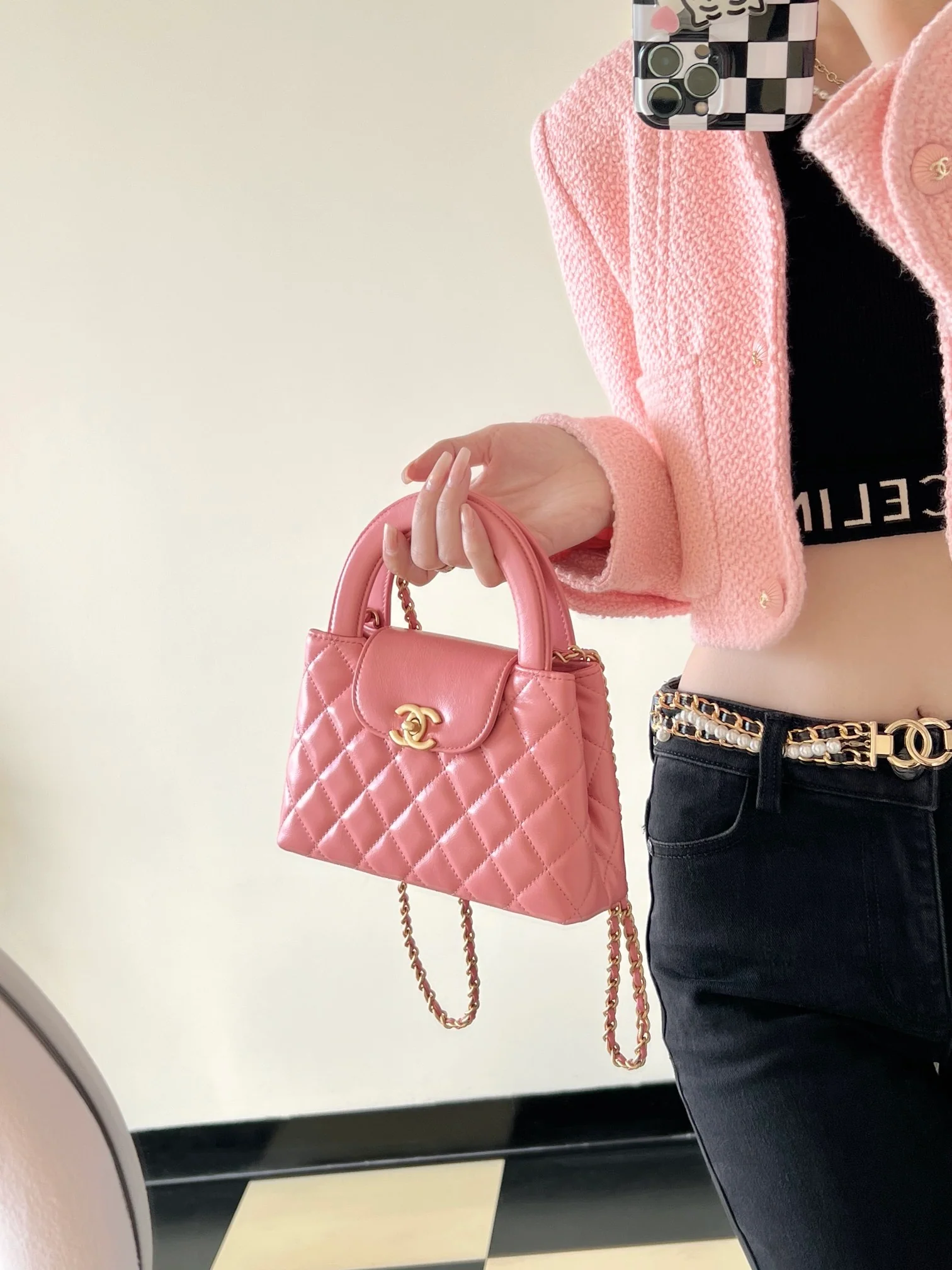 Сумочка Chanel Kelly Chain, большая, кораллово-розовая