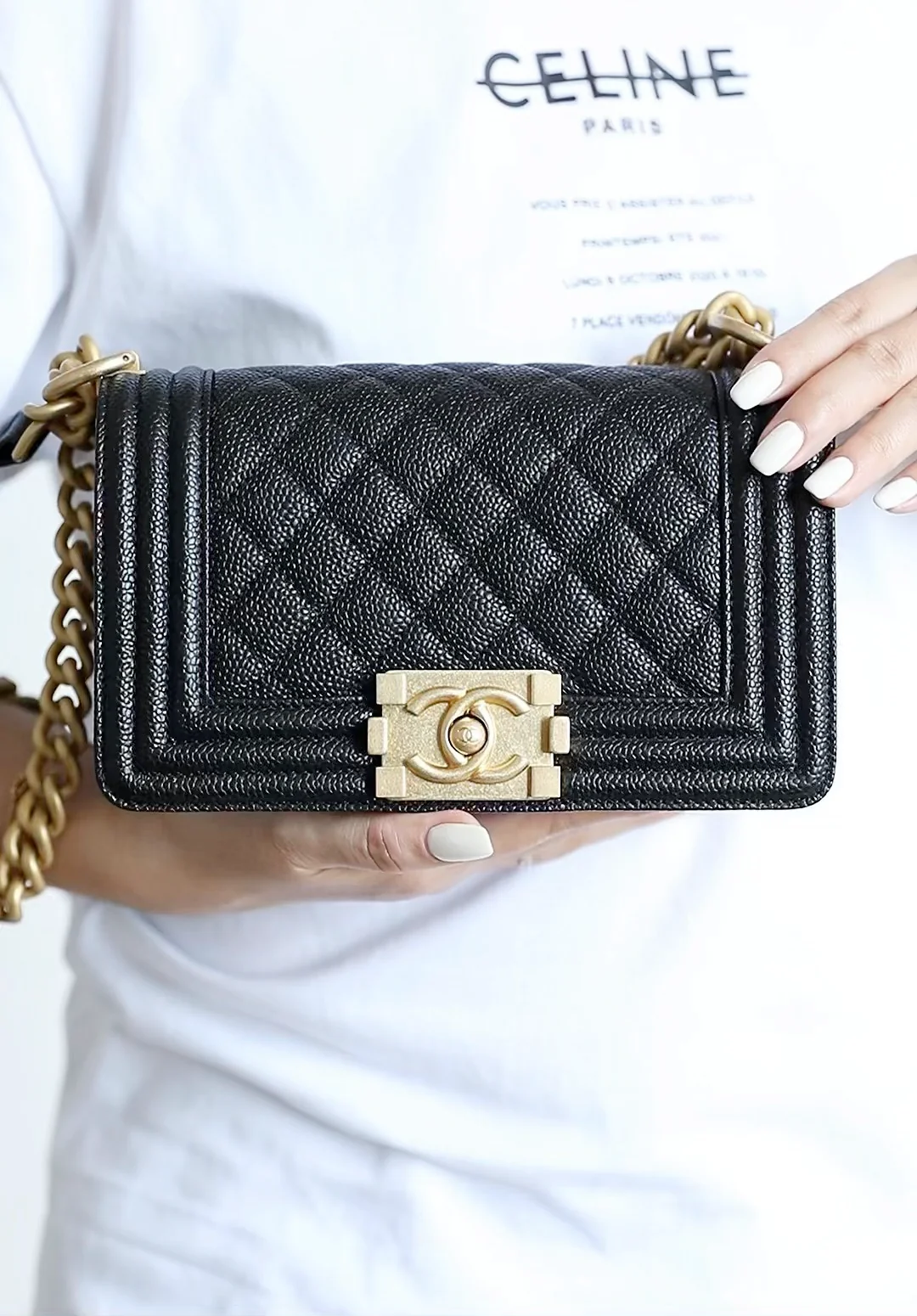 Chanel Le Boy Crystal Diamond Pattern Caviar - Medium - Black Gold