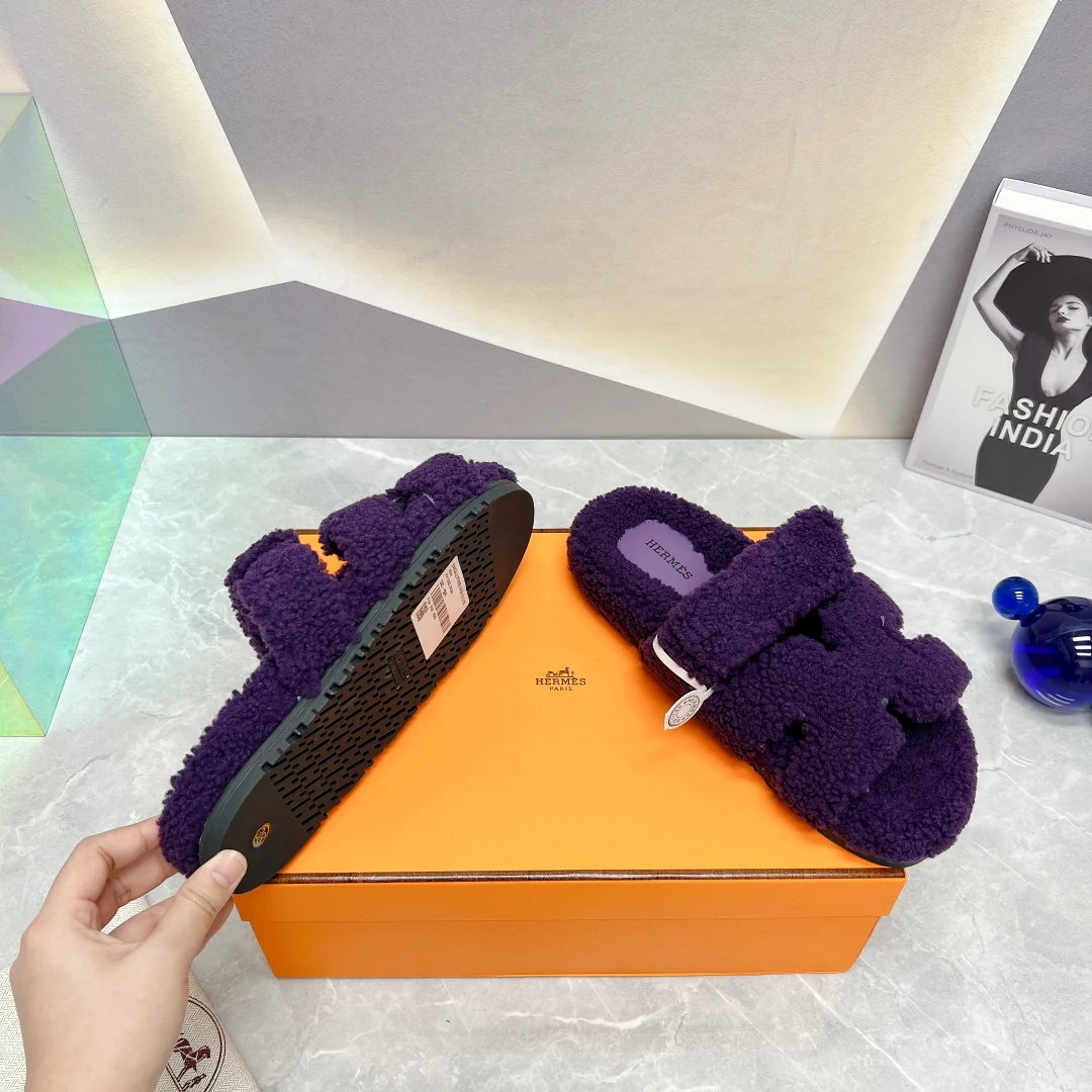 Новинка сезона осень/зима 2023 от Hermes - Дядяны тапочки - Фиолетовые