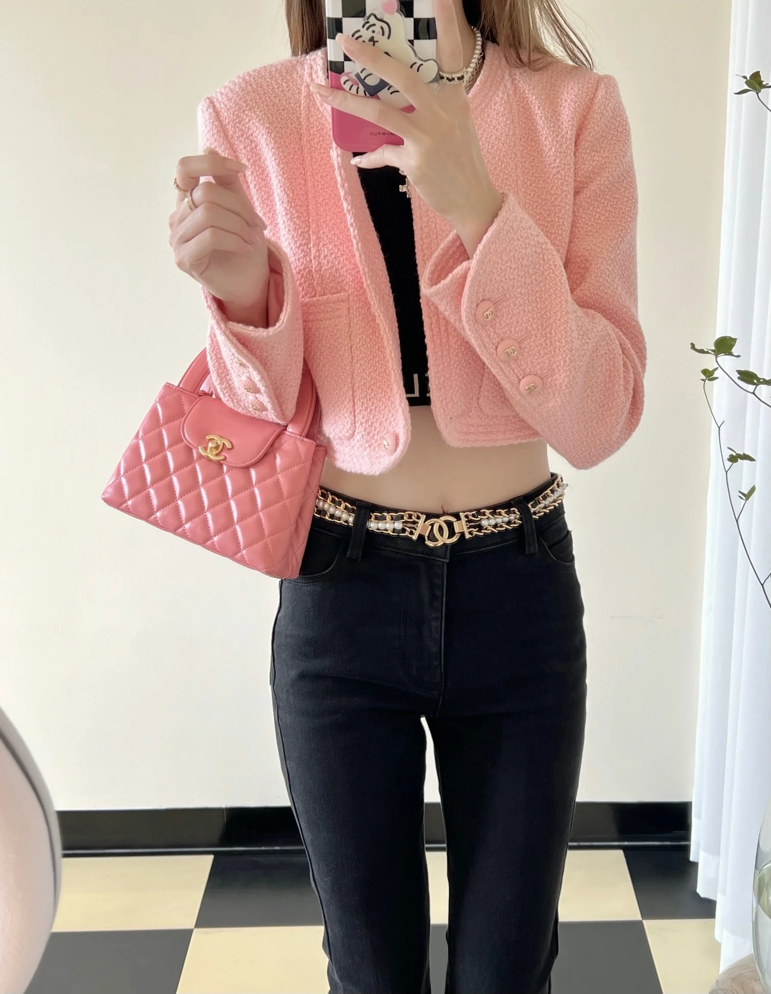 Сумочка Chanel Kelly Chain, большая, кораллово-розовая