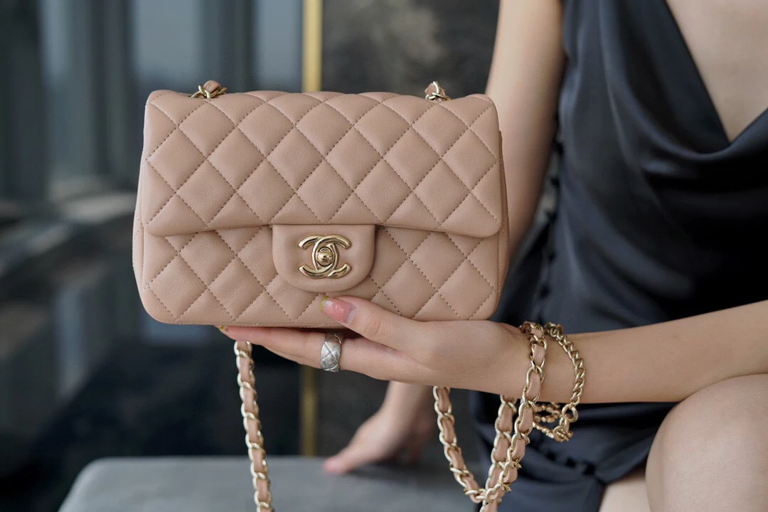 Chanel CF Mini 20cm - Milk Tea Apricot Lambskin with Light Gold Buckle - CF20