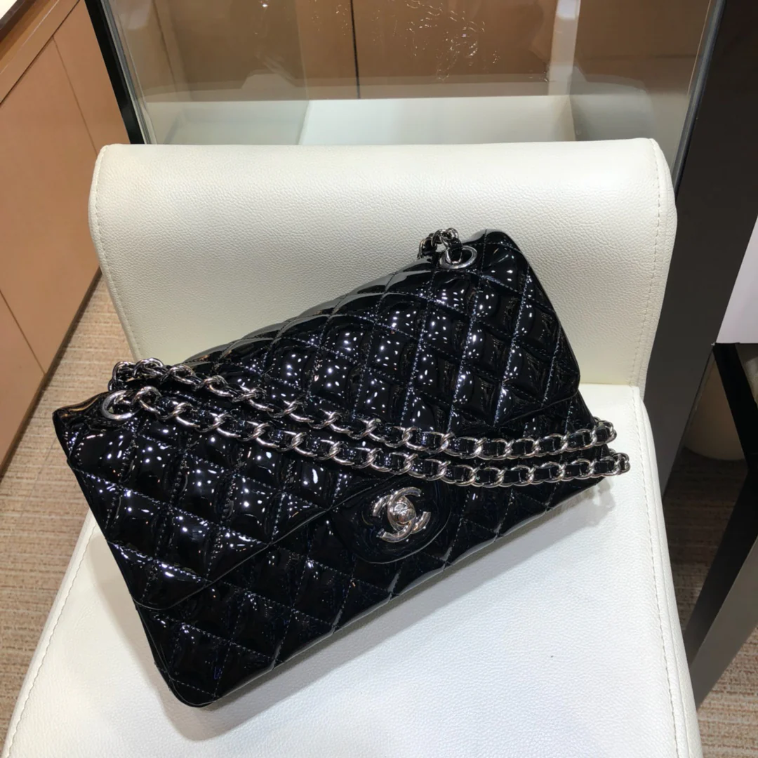 Сумка Chanel CF - лакированная кожа - серебряная цепочка - 25 см