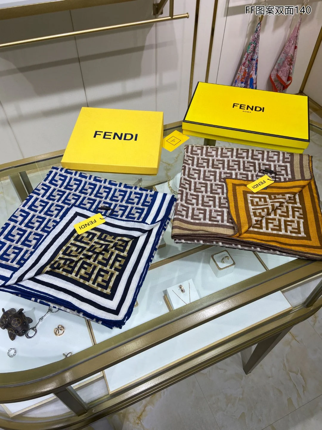 Квадратный шарф Fendi из бархата с монограммой - синий