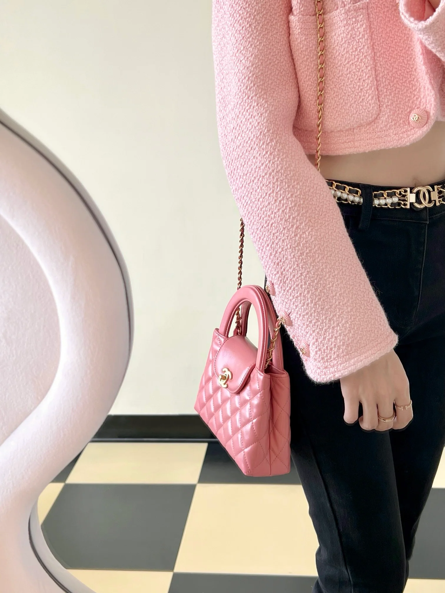 Сумочка Chanel Kelly Chain, большая, кораллово-розовая