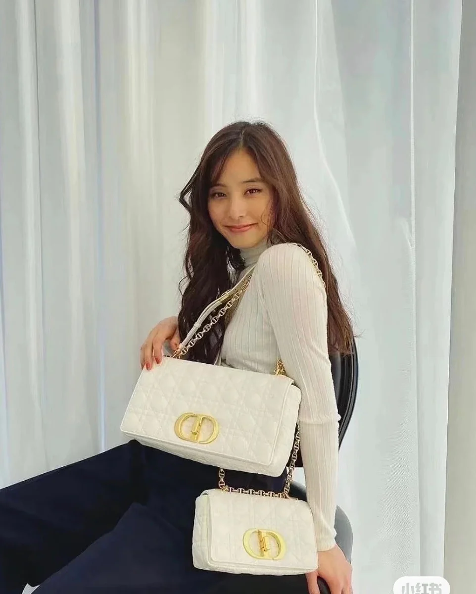 Dior Caro Large 28 см, белая телячья кожа