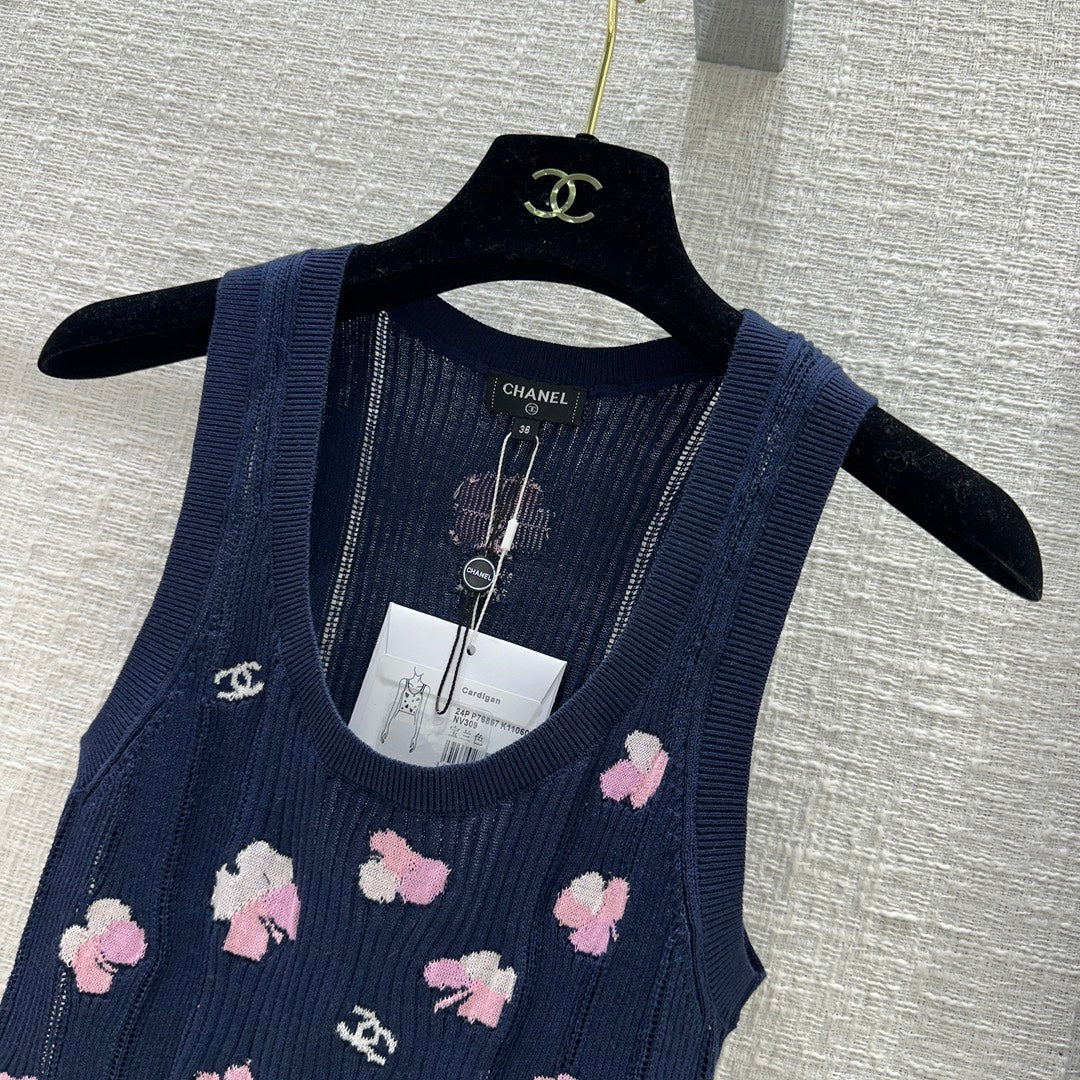Chanel 2403 - Ажурный ребристый вязаный жилет - Синий