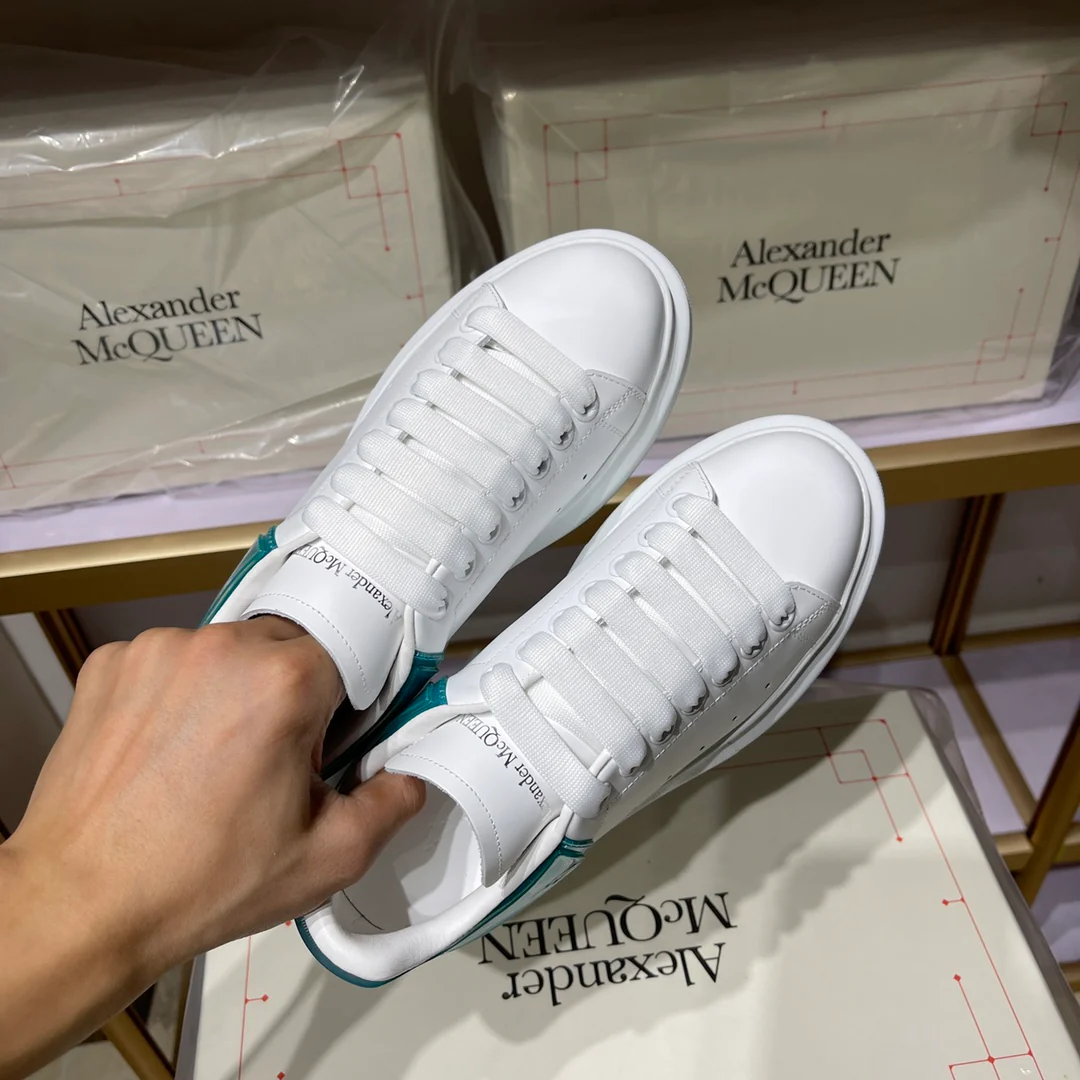 Классические белые кроссовки McQueen - унисекс - с синей эластичной подошвой - премиум-версия