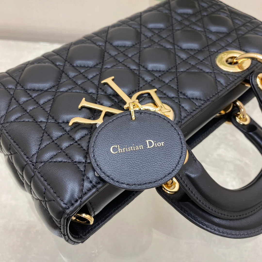 Сумка Dior Lady d Joy, большой размер, черная овечья кожа с узором ?каннаж?.