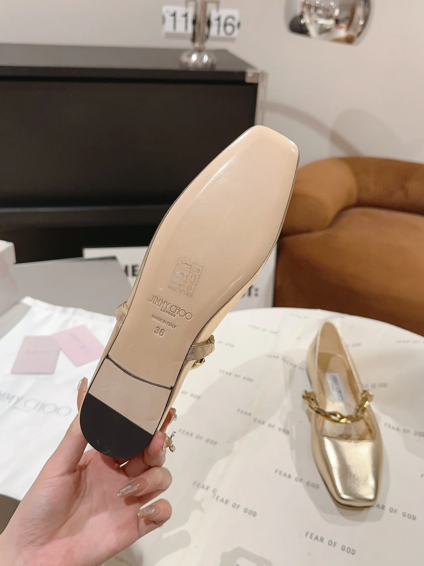 Балетки Jimmy Mary Jane Series Chain Flats - золотистые