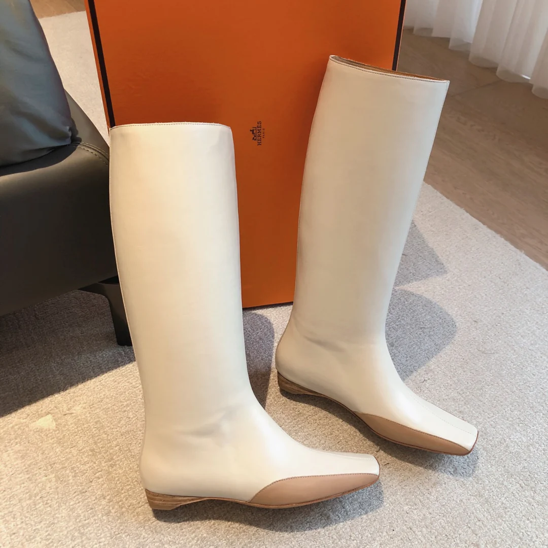 Новинка Hermes 2023 года - Сапоги из телячьей кожи - Off-White