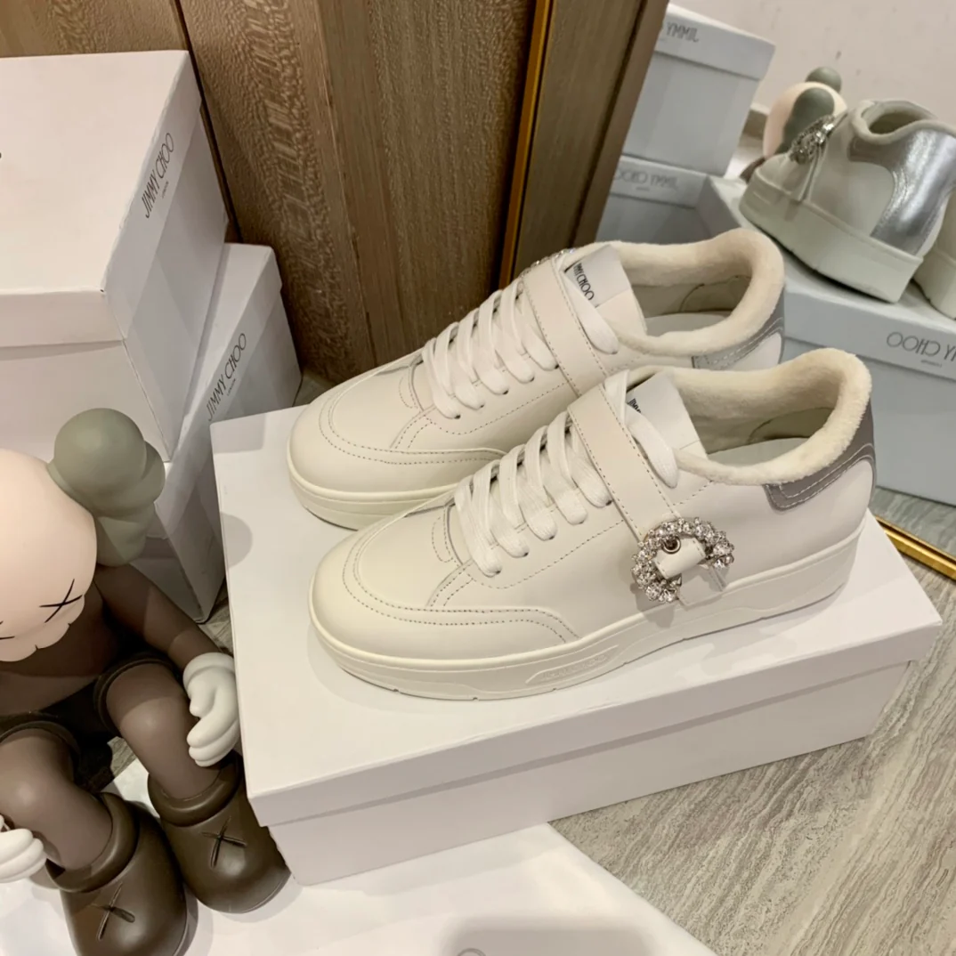 Кроссовки Jimmy Rhinestone Buckle White Sneakers Series - Облегающая обувь - 3