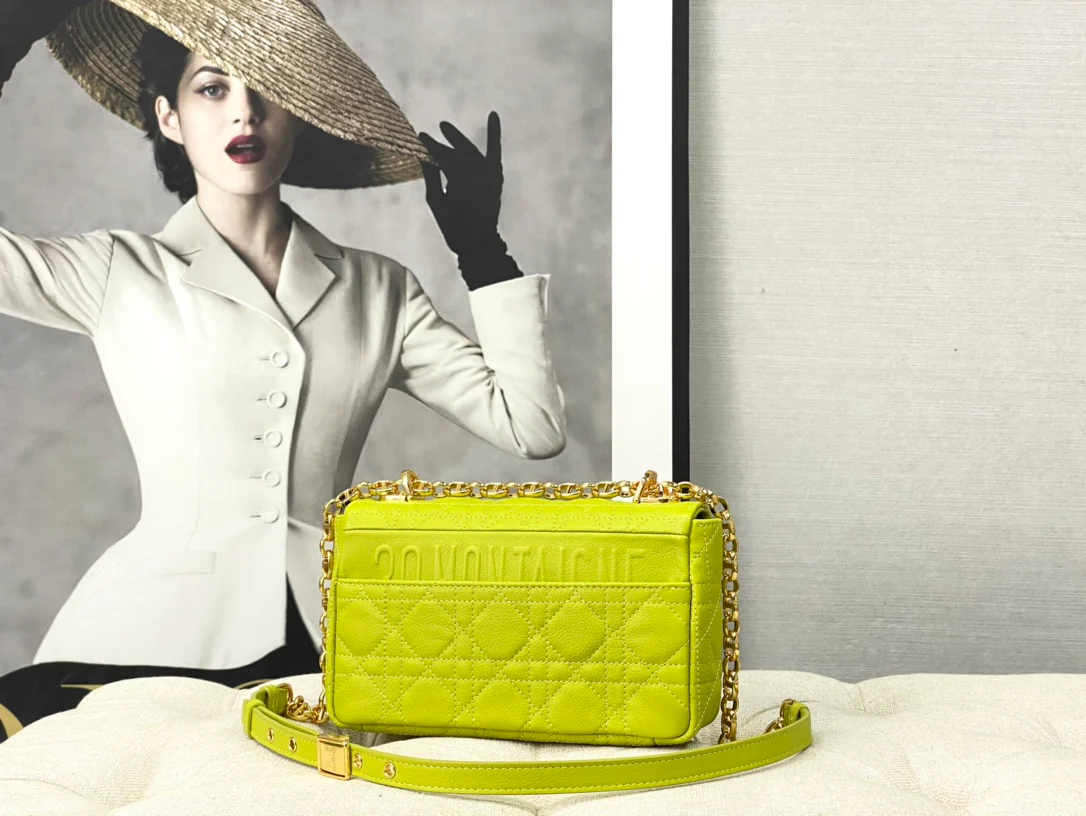Dior Caro Small 20cm, зелено-желтая телячья кожа