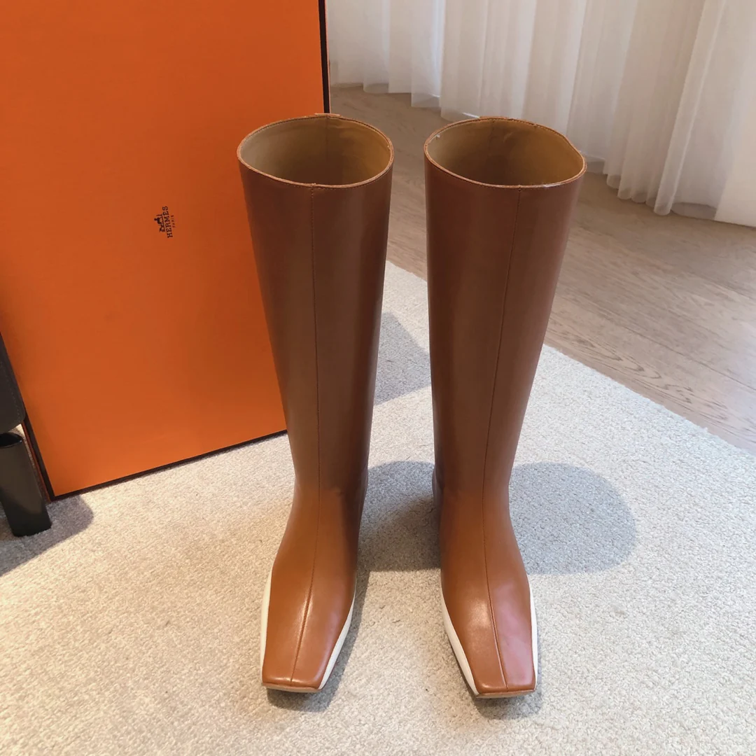 Новинка 2023 года от Hermes - Сапоги из телячьей кожи - Кофейно-коричневый