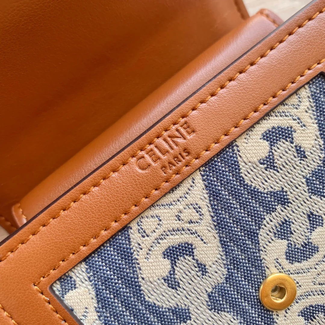 Маленький тканевый кошелек Celine Triomphe с вышивкой - синий