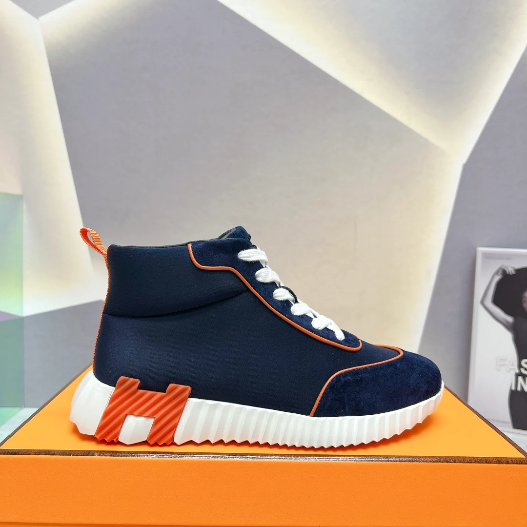 Новинка сезона весна/лето 2023 от Hermes - Высокие повседневные кроссовки - Унисекс - Черно-оранжевые
