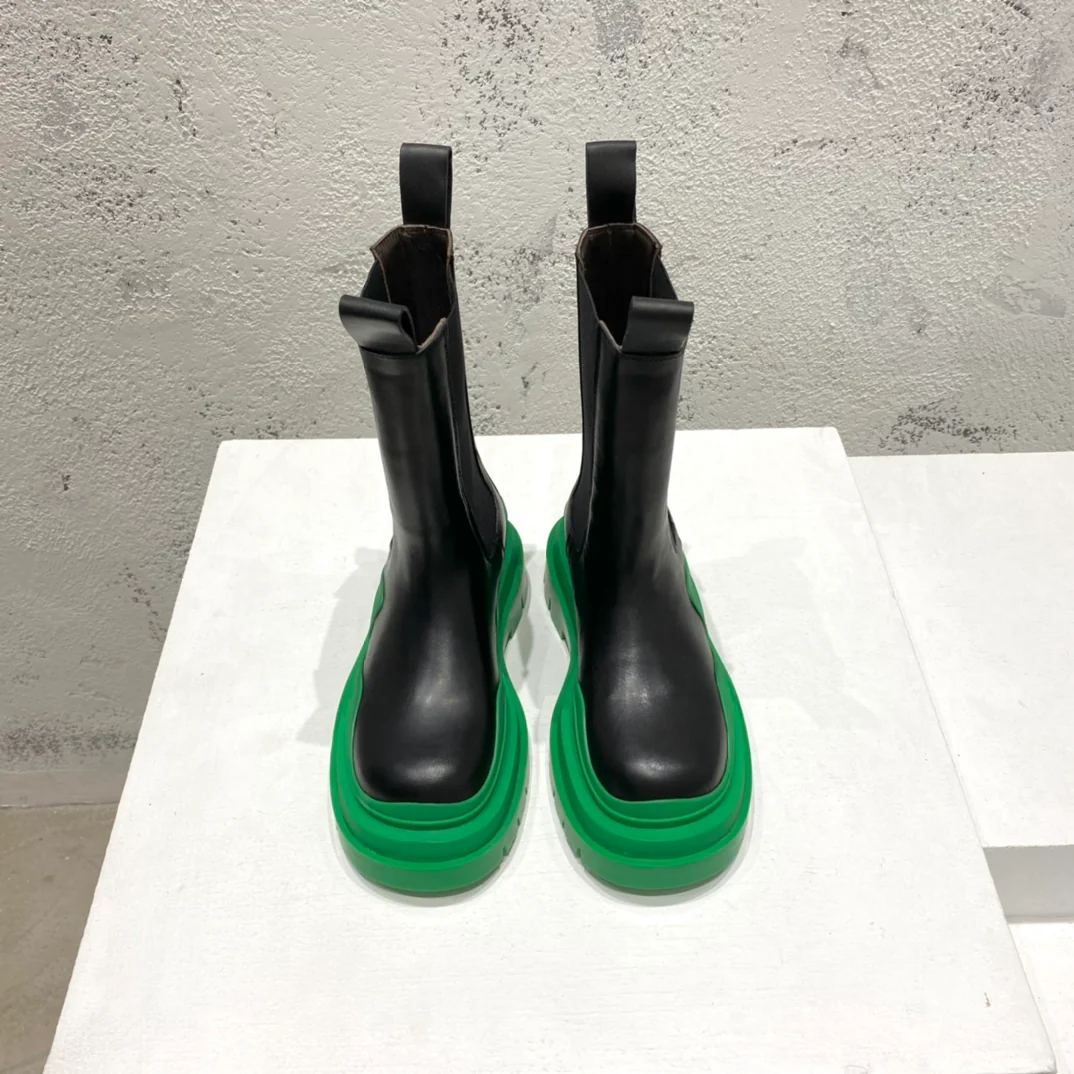 BV-22ss - Британские ретро-сапоги до середины икры - Унисекс - Черные с зеленой подошвой - 1