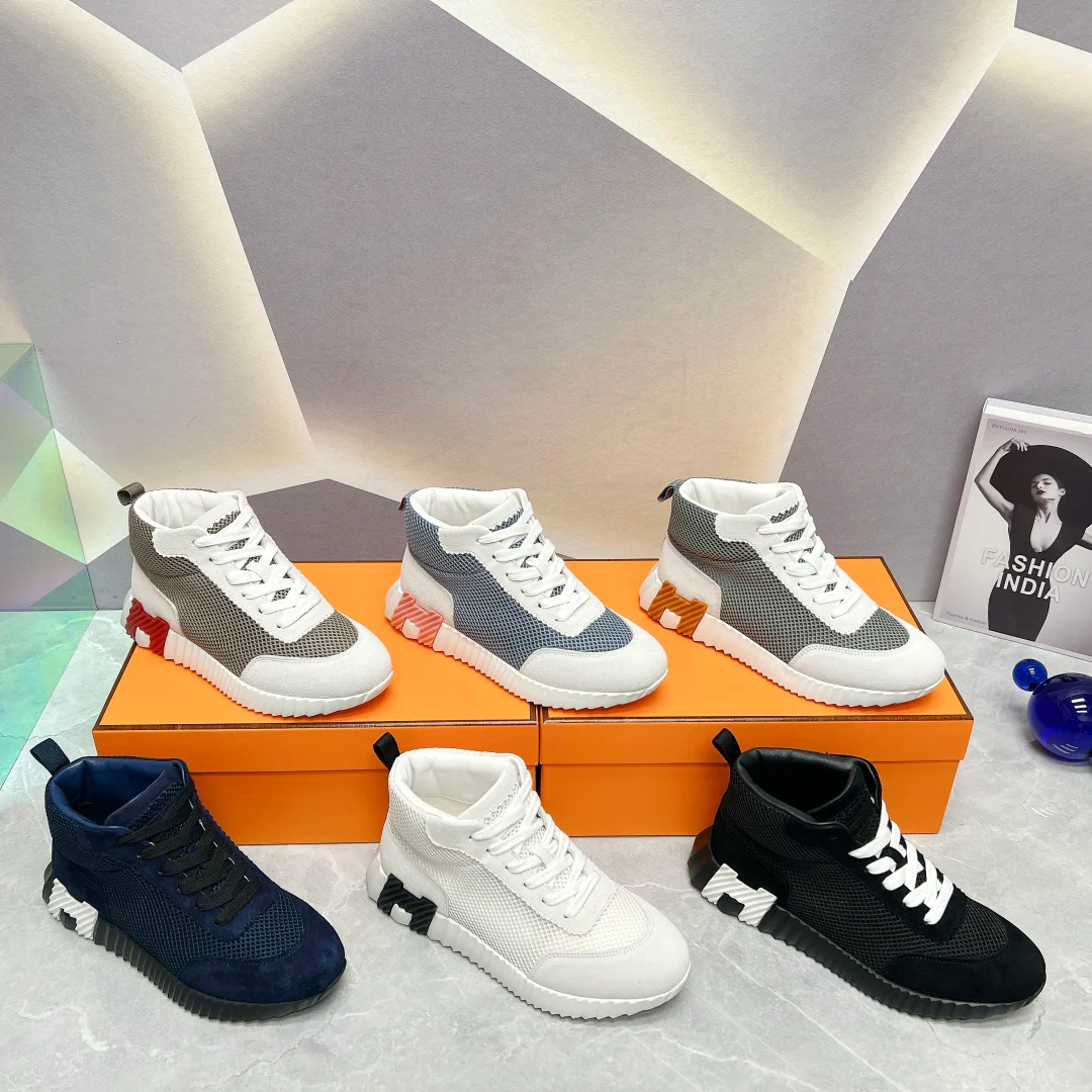 Новинка сезона весна/лето 2023 от Hermes - Дышащие сетчатые высокие повседневные кроссовки - Унисекс - Белые