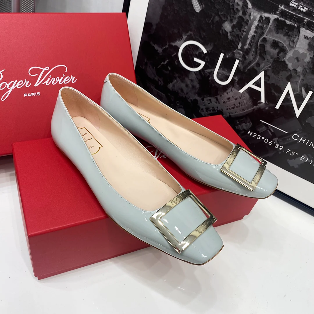 Ботинки RV с плоской подошвой и квадратным носком - светло-голубые