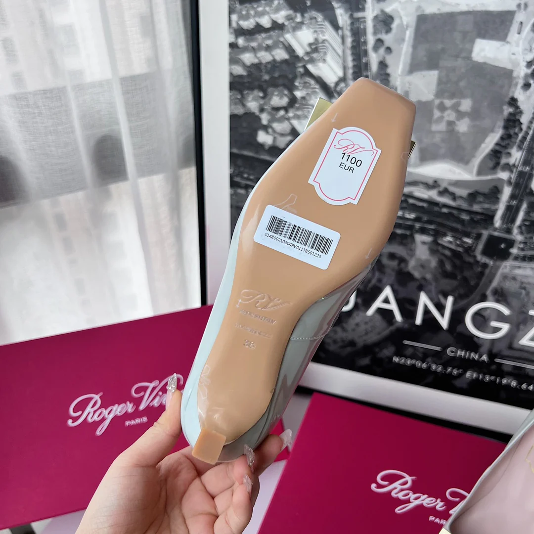 Туфли RV - классические туфли на высоком каблуке - 7-5 см - серо-голубые