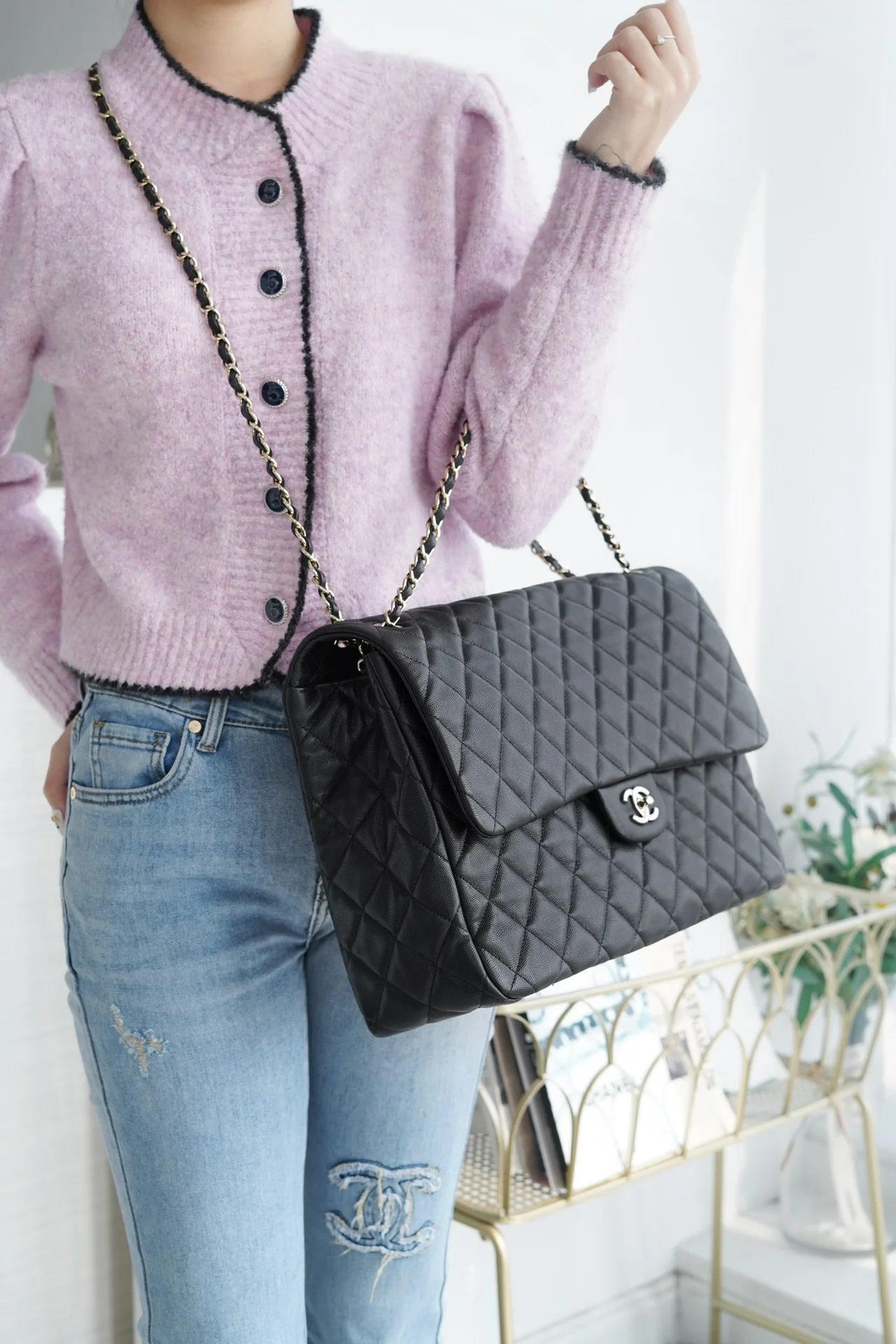 Сумка Chanel 24c Extra Large CF Chain Shoulder Bag - Caviar Black