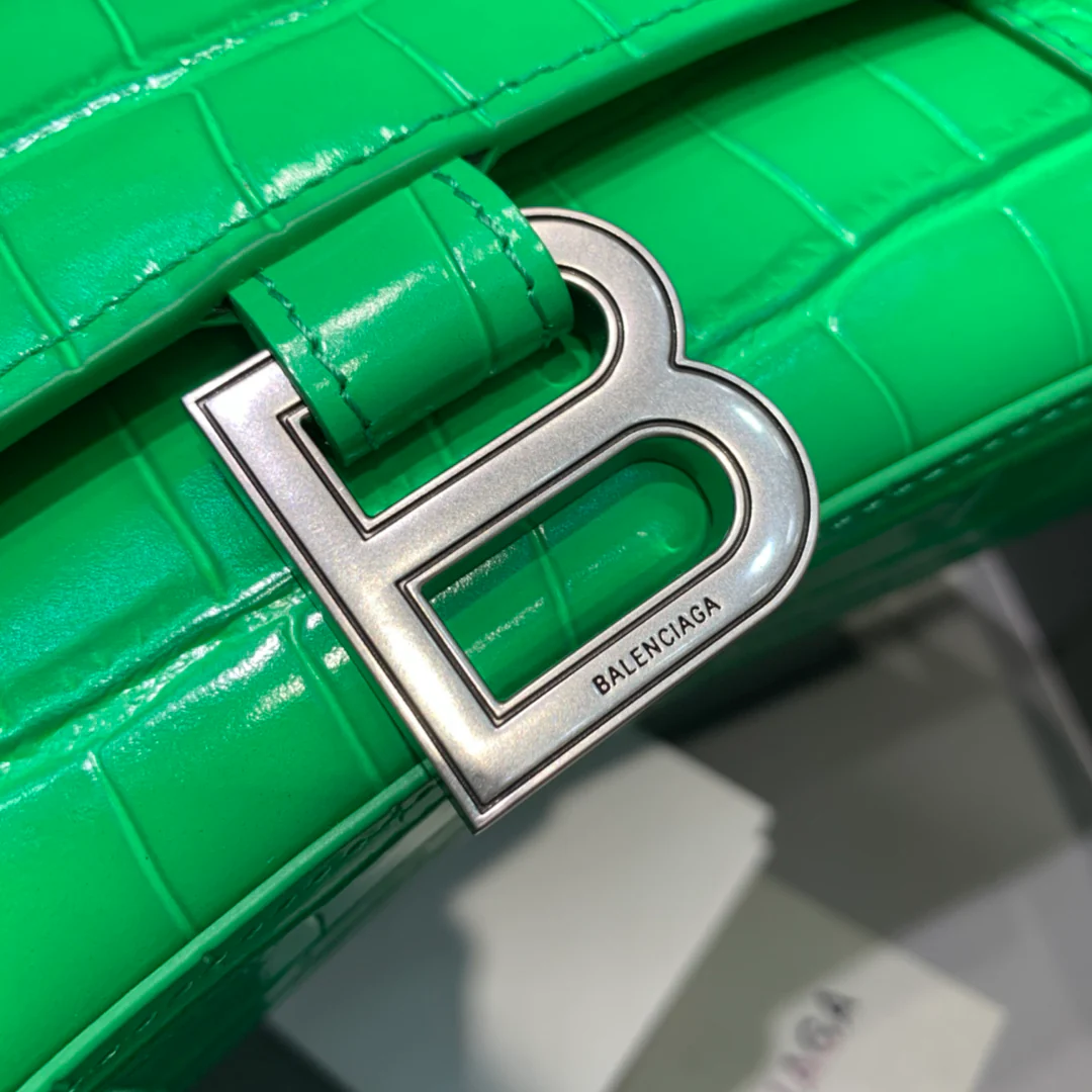 Сумка Balenciaga Hourglass - зеленая с крокодиловым принтом
