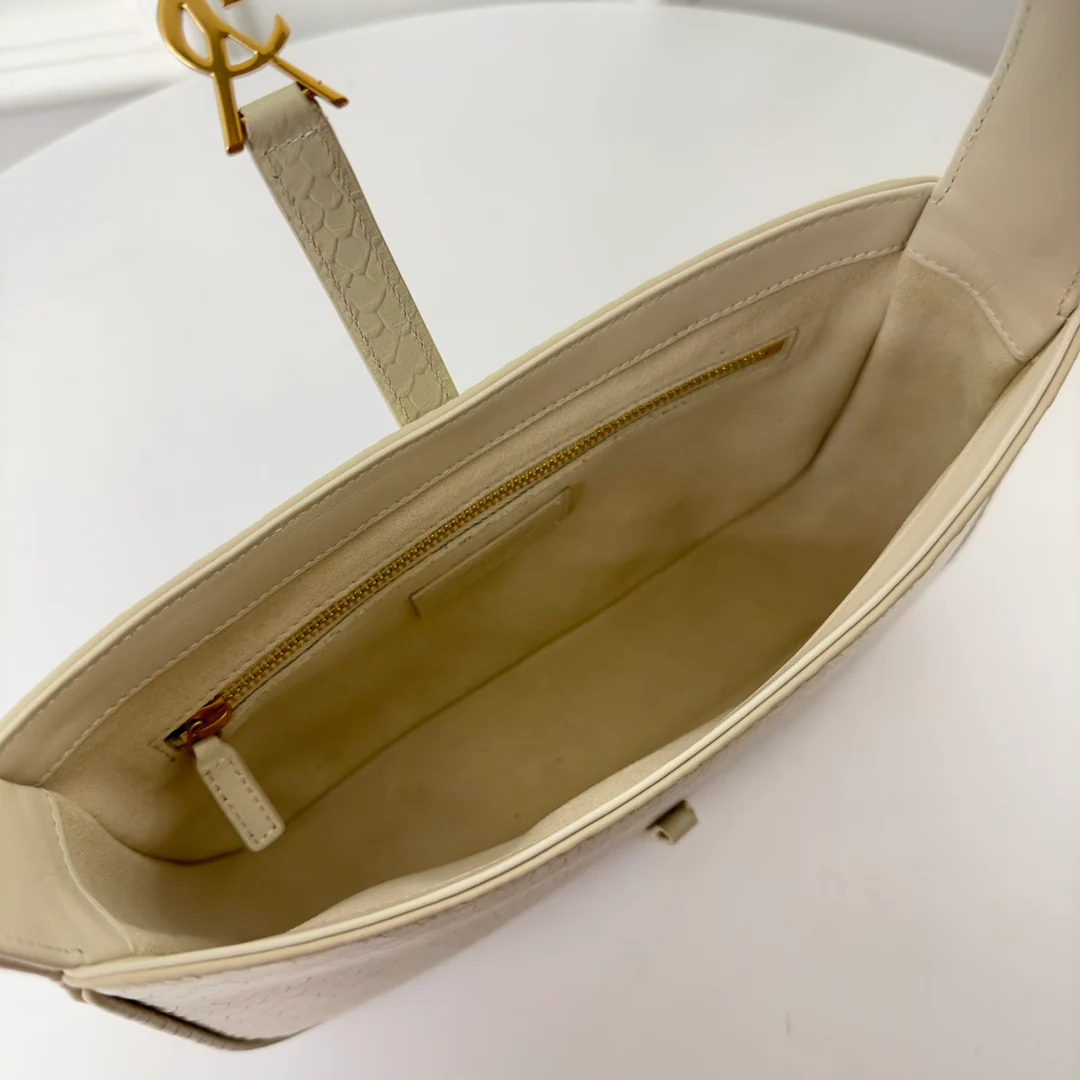 Кожаная сумка YSL Le 5 A 7 через плечо - белый змеиный принт