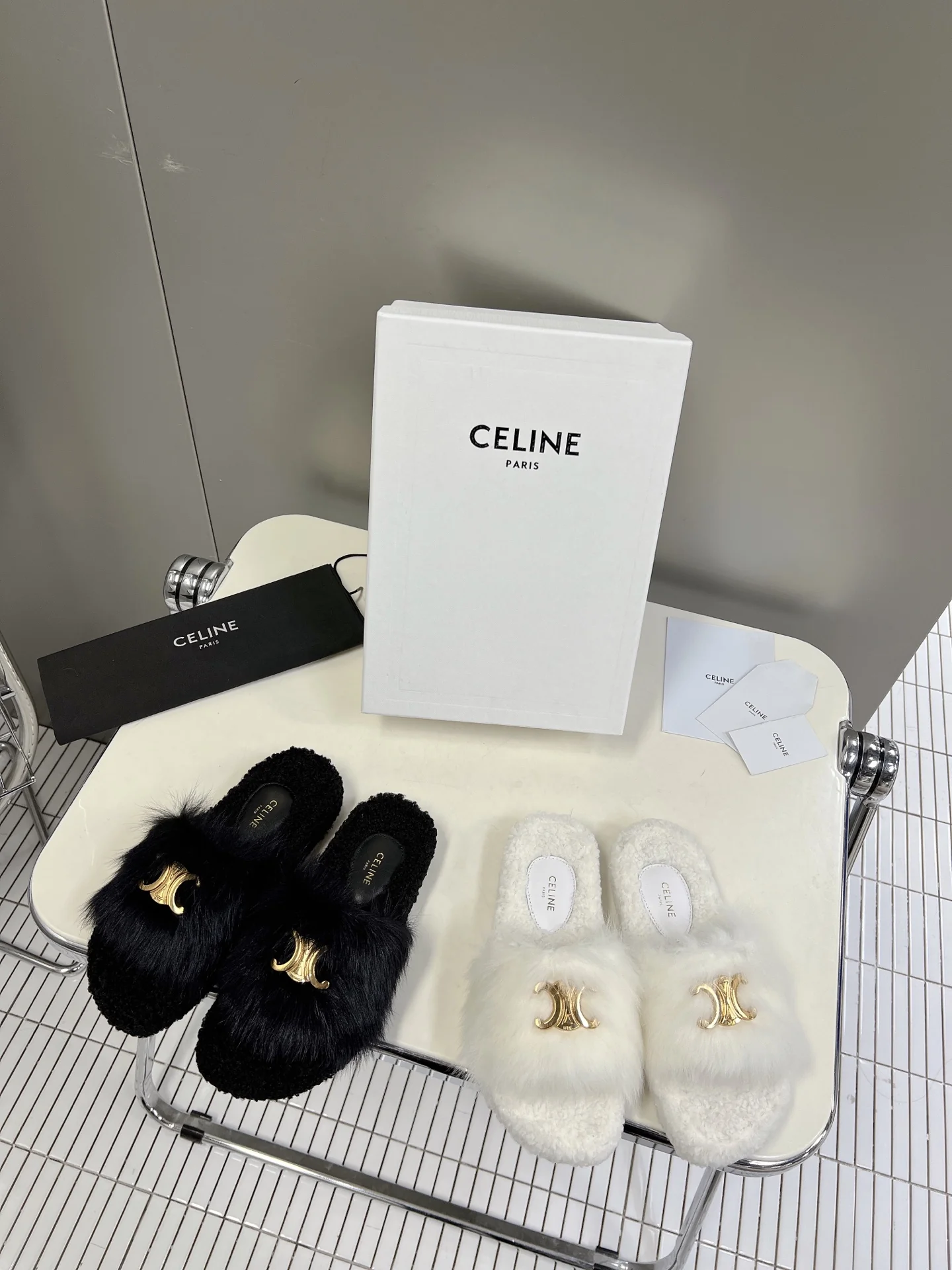 Шерстяные тапочки Celine Arc de Triomphe - черные