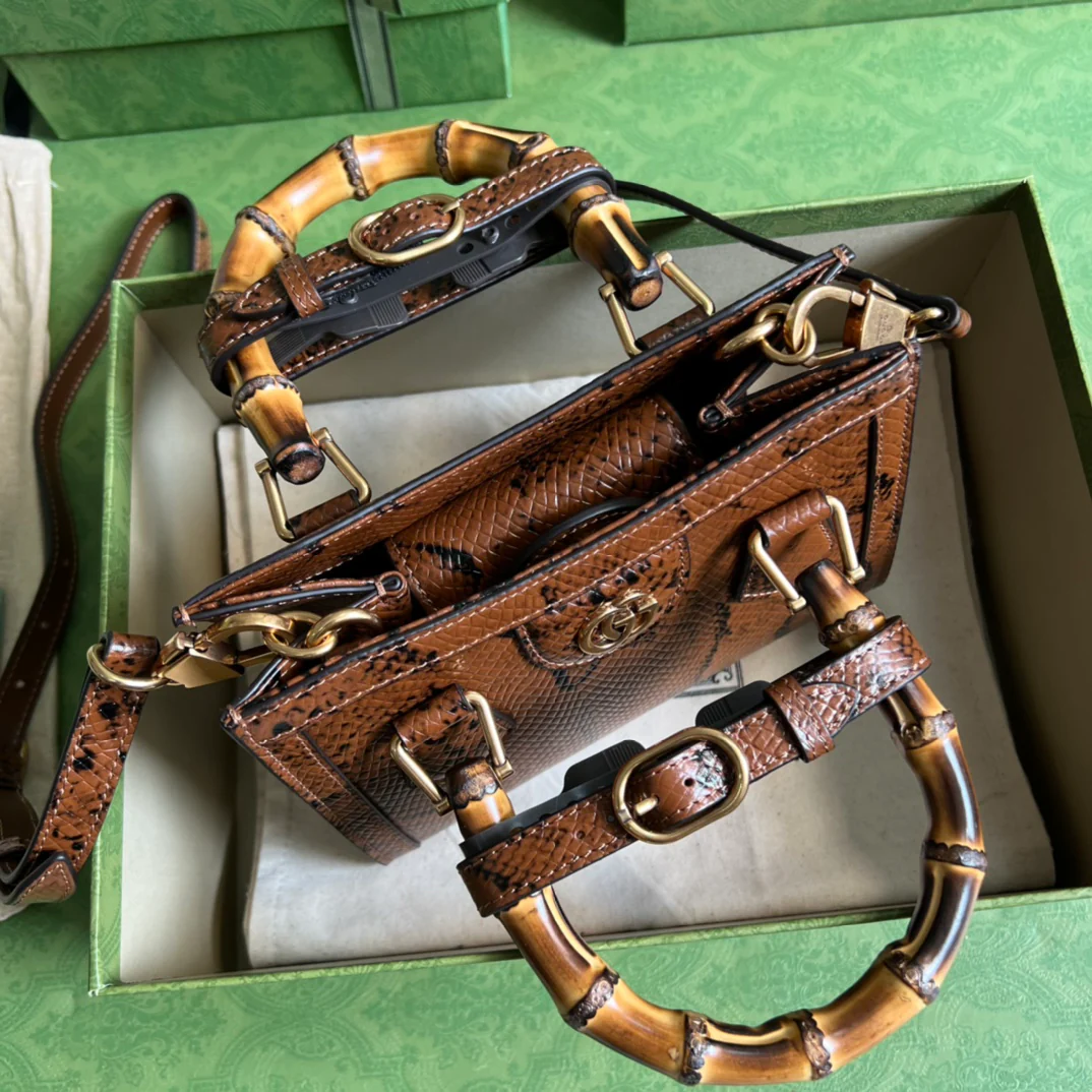 Сумка Gucci Bamboo - 20x16x10 см - Коричневая змеиная кожа