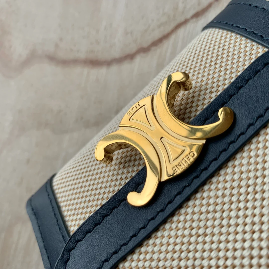 Celine 织物和牛皮革小号翻盖钱包