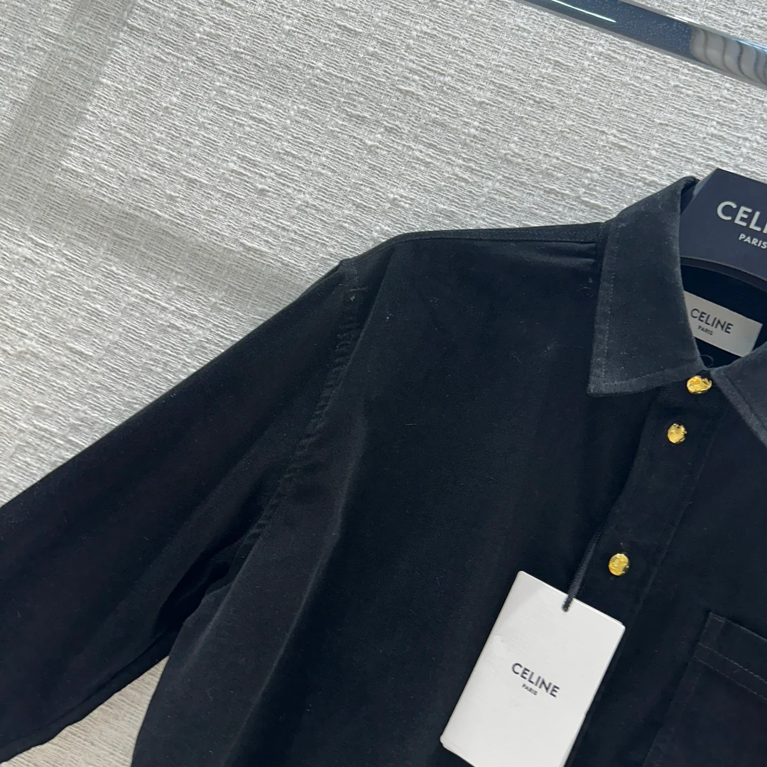 Вельветовая рубашка Celine-2403-24 для ранней весны с золотыми пуговицами
