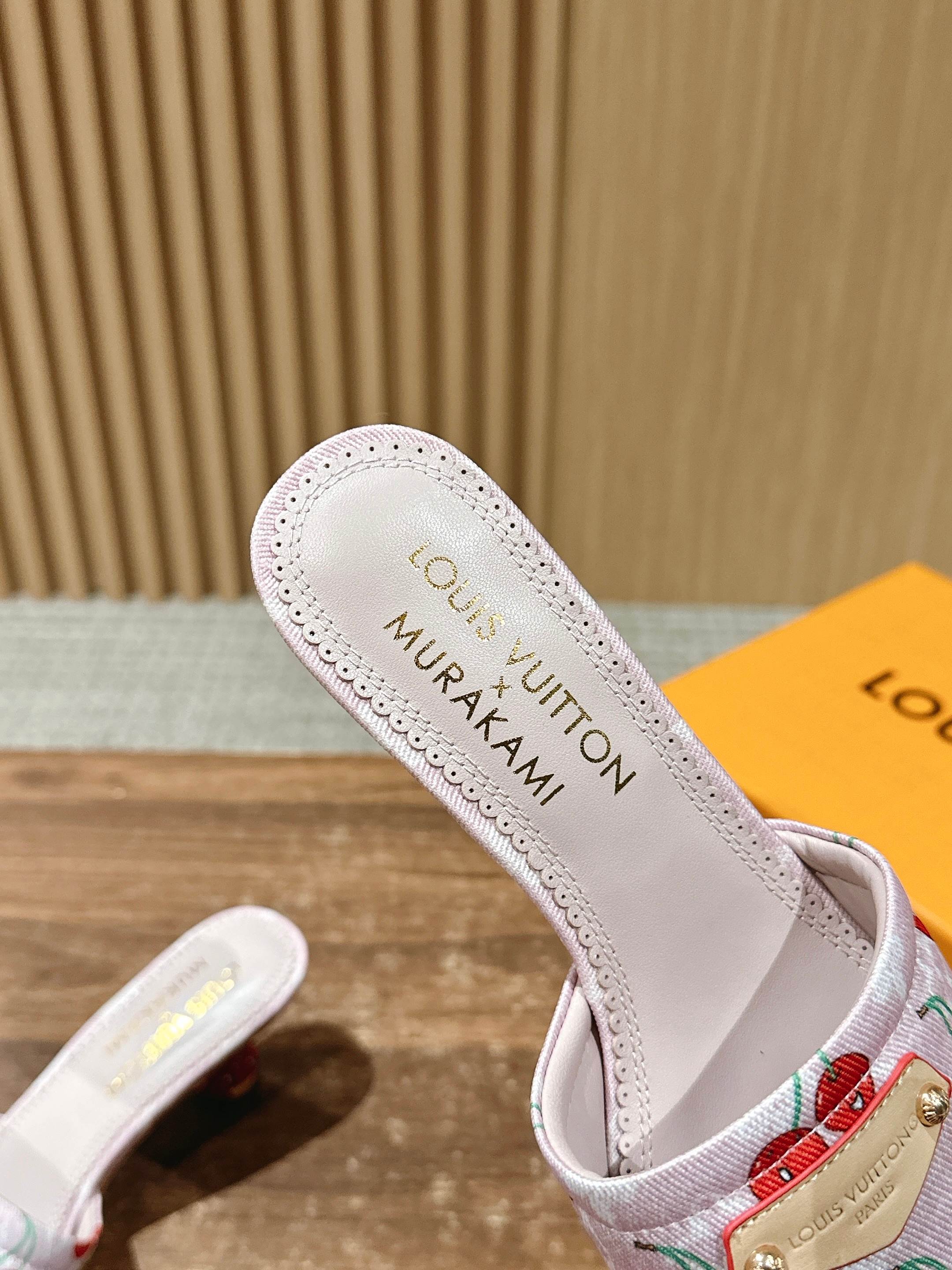 LV - Коллекция Такаши Мураками в стиле ретро - Сандалии на низком каблуке - Светло-розовые