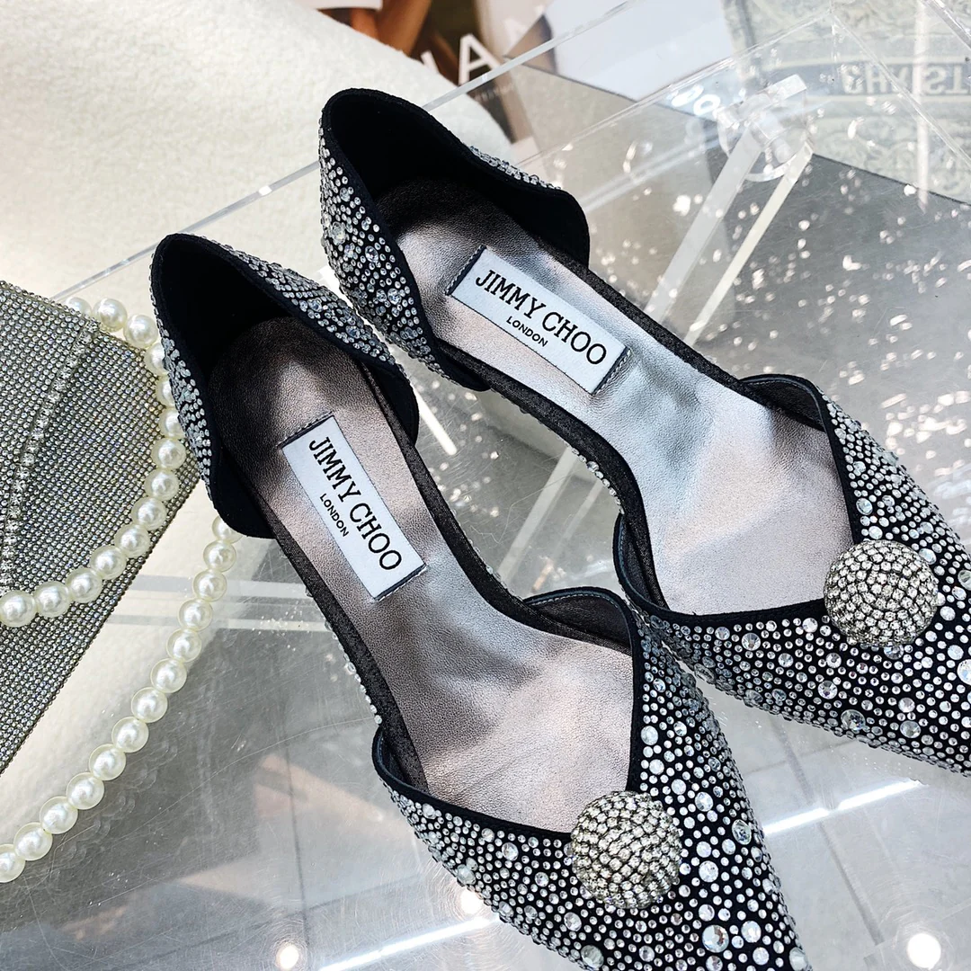 Jimmy - Туфли на каблуке из овечьей кожи с кристаллами - Черные