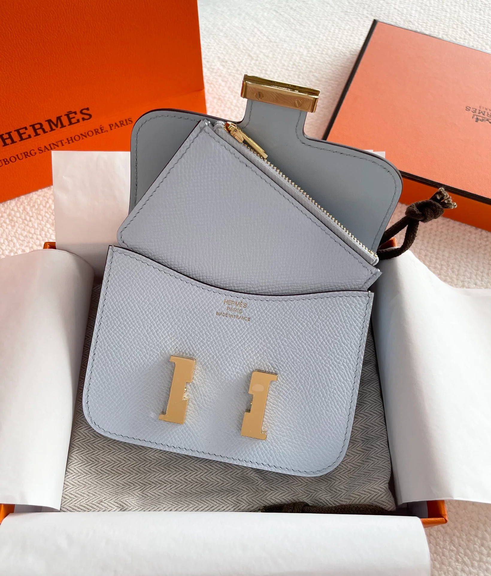 Hermes Constance Mini 19 - Туманно-голубой - Эпсом - Золотая пряжка