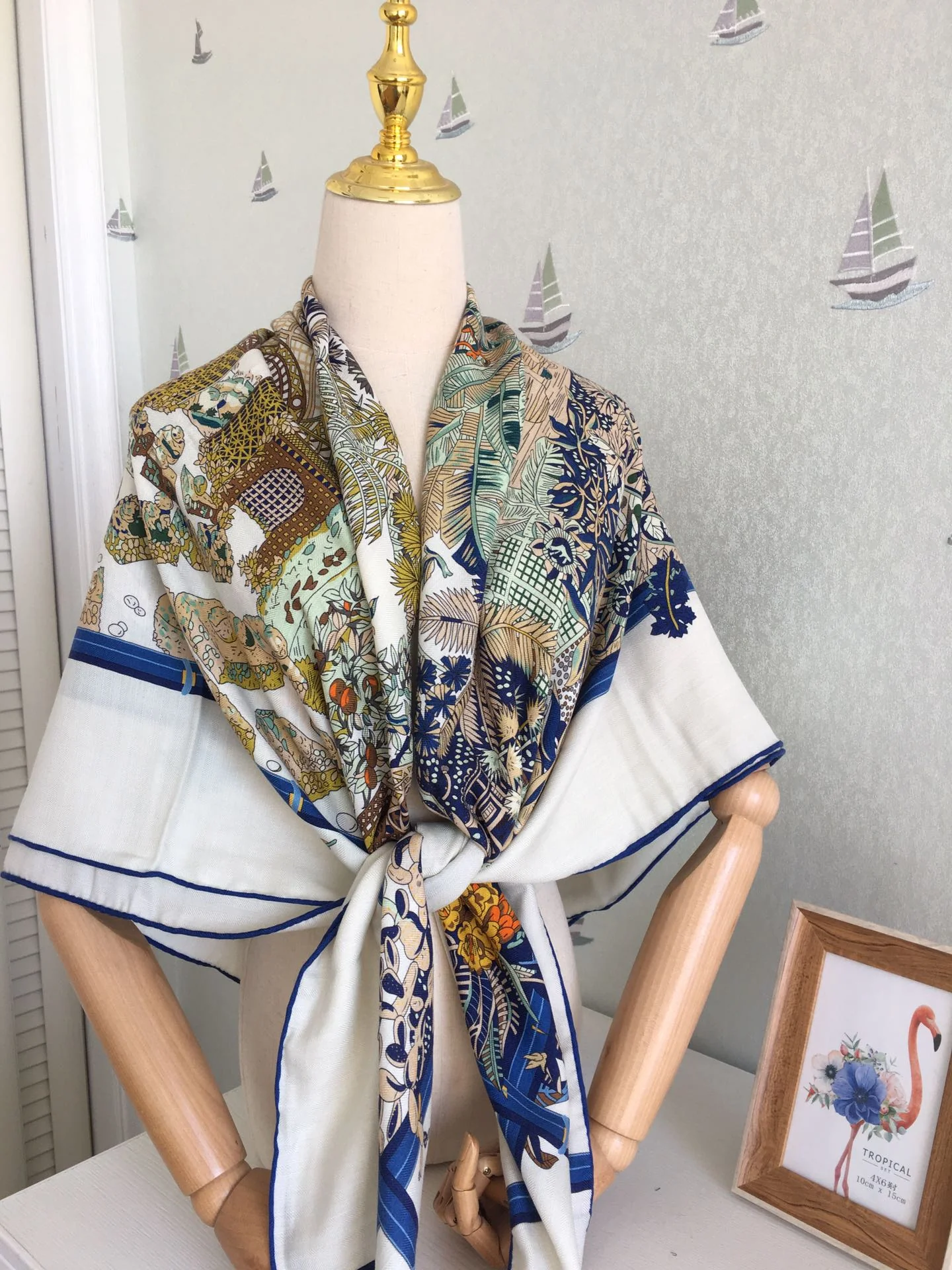 Большой двусторонний шарф Hermes - 140 см - 30 см - Шелк 70 - Шерсть