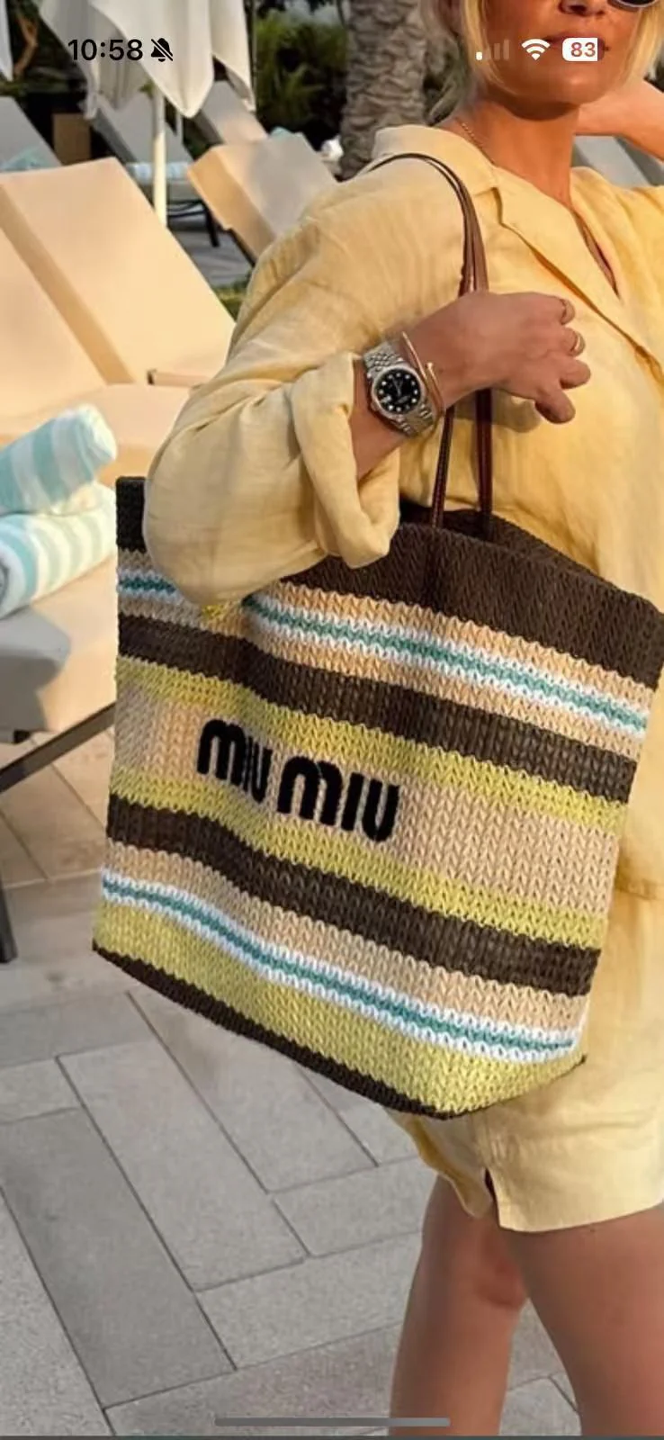 Miu Miu-5bg228 - Большая вязаная сумка-шоппер из рафии и хлопковой пряжи