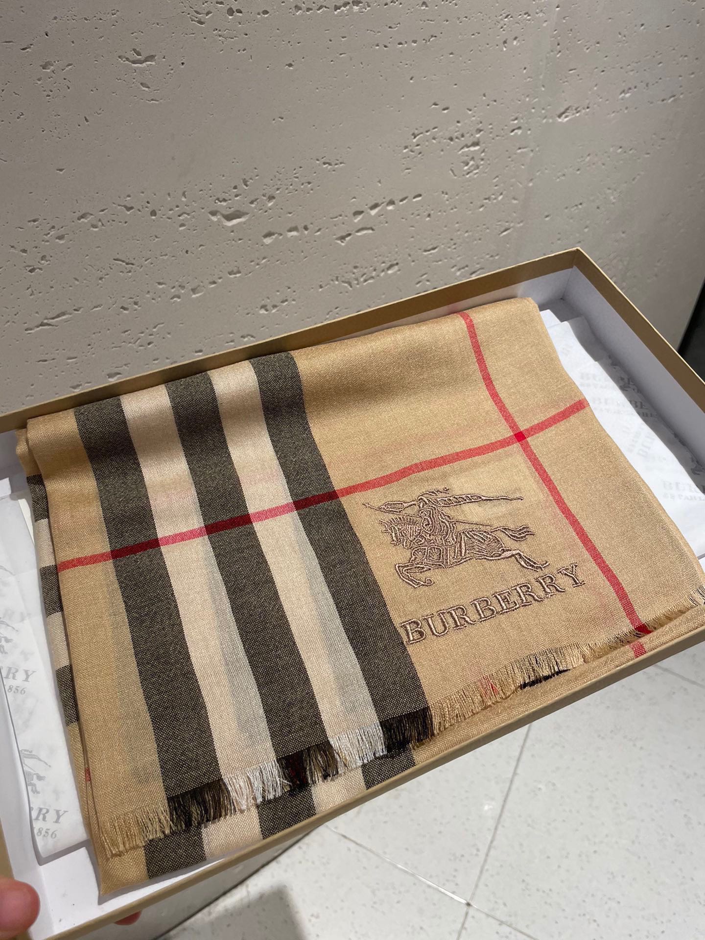 Классический клетчатый шарф для верховой езды Burberry - 80-190 см, 100% кашемир