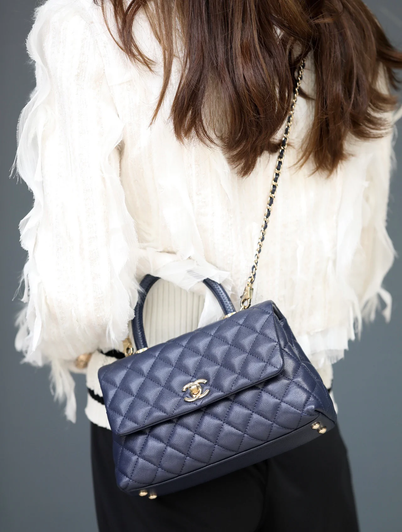 Chanel 2021 Coco Handle, темно-синий, маленький размер